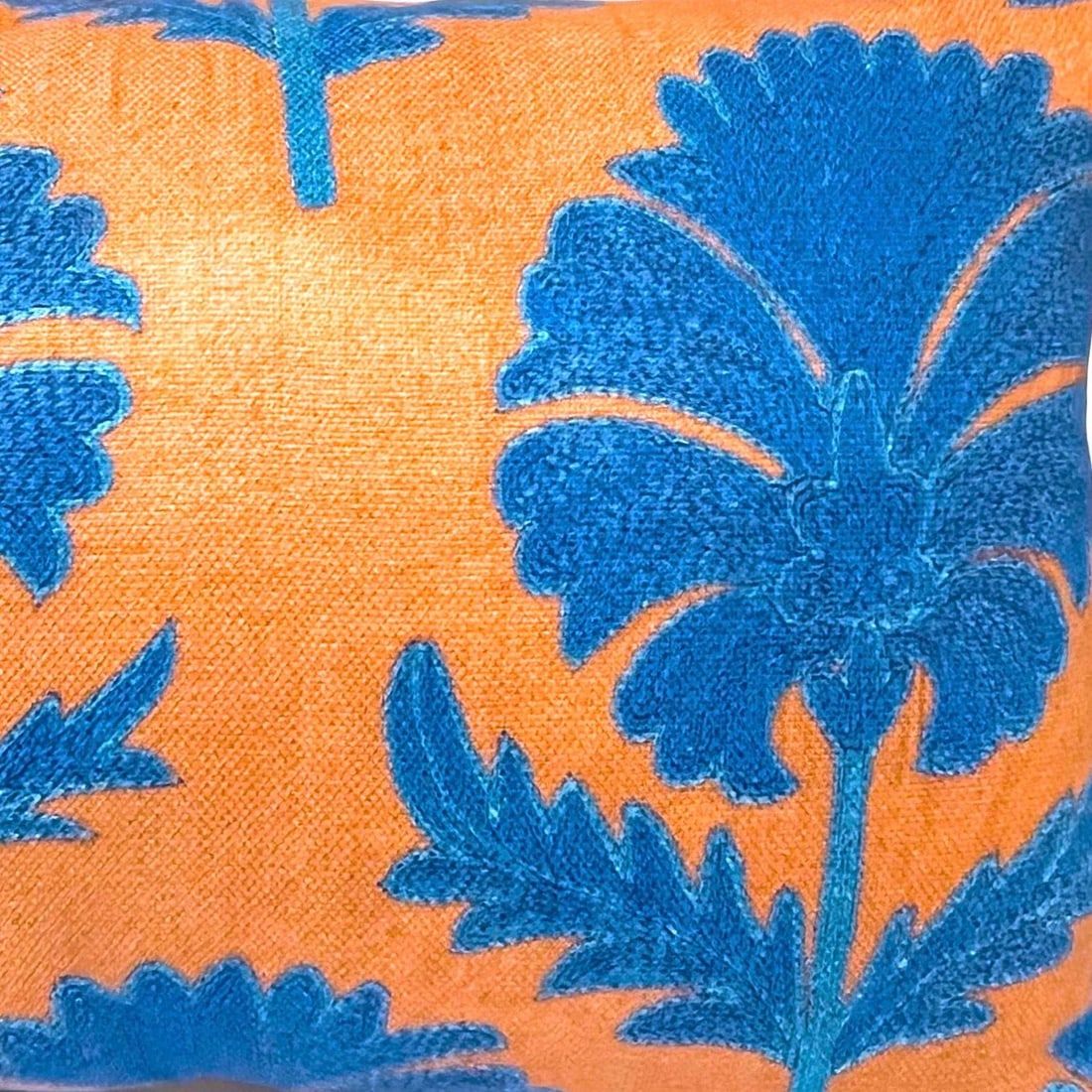 Cerulean Blue on Tan Suzani Pillow - Down Filled - 4