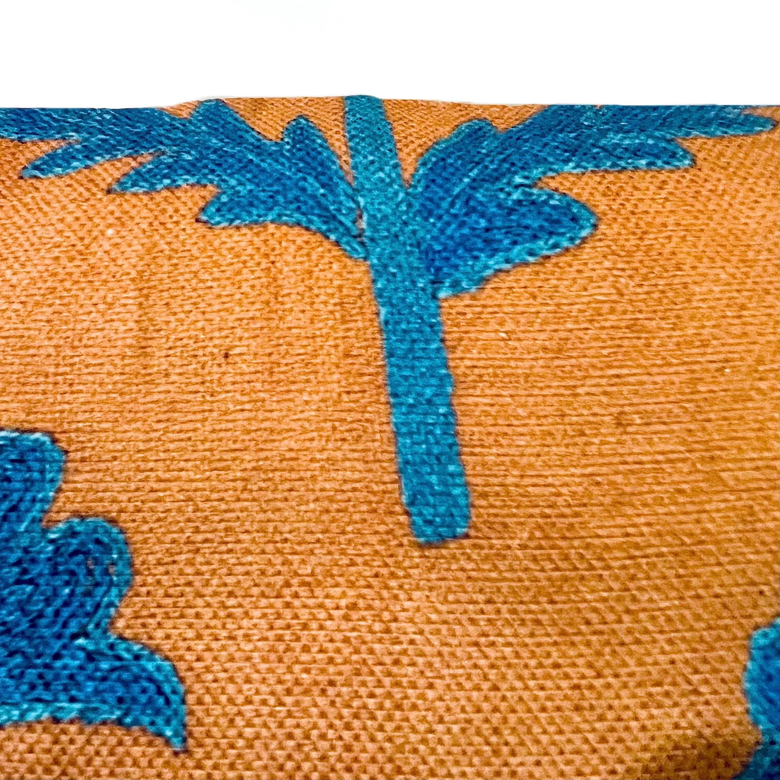 Cerulean Blue on Tan Suzani Pillow - Down Filled - 7