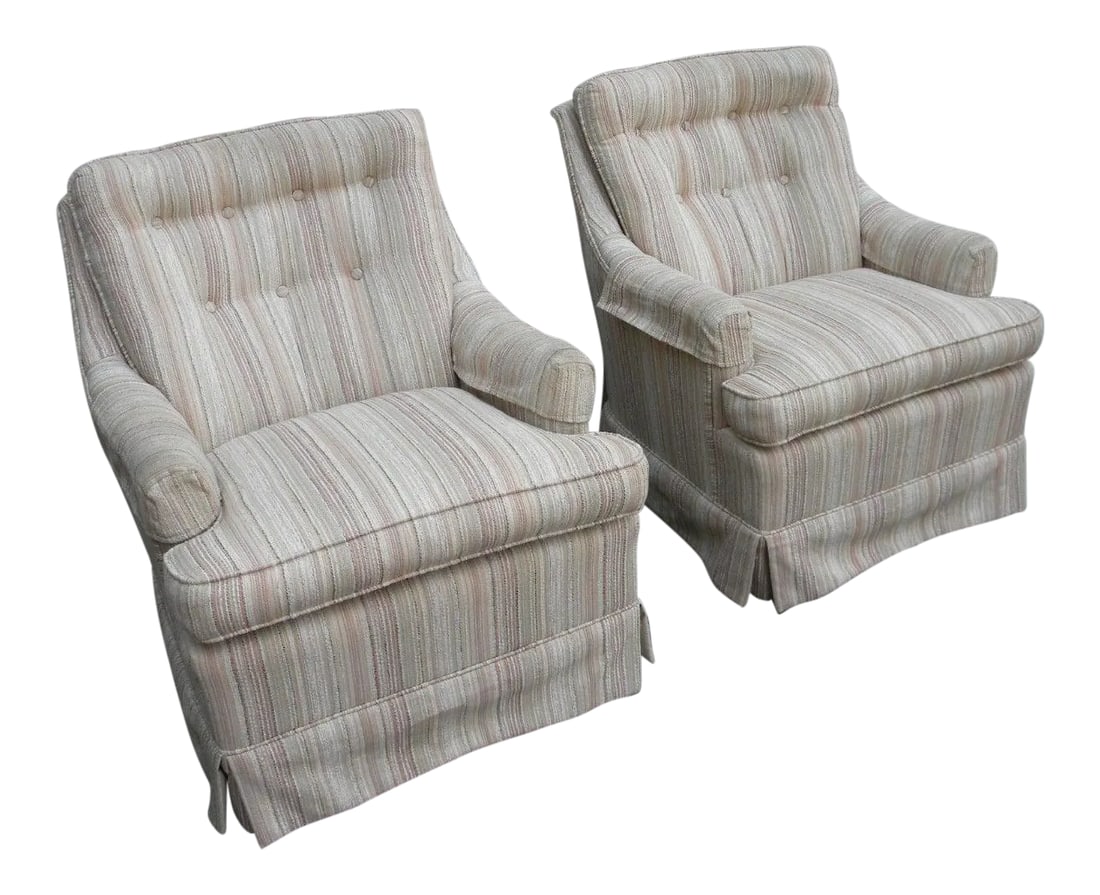 Mid-Century Modern Tufted Side Chairs - Pair: These wonderful Mid-Century Low Side Chairs are made out of wood and solid wood on the inside. These Chairs are in good original condition, see pictures, and they have a distinctive mid-century