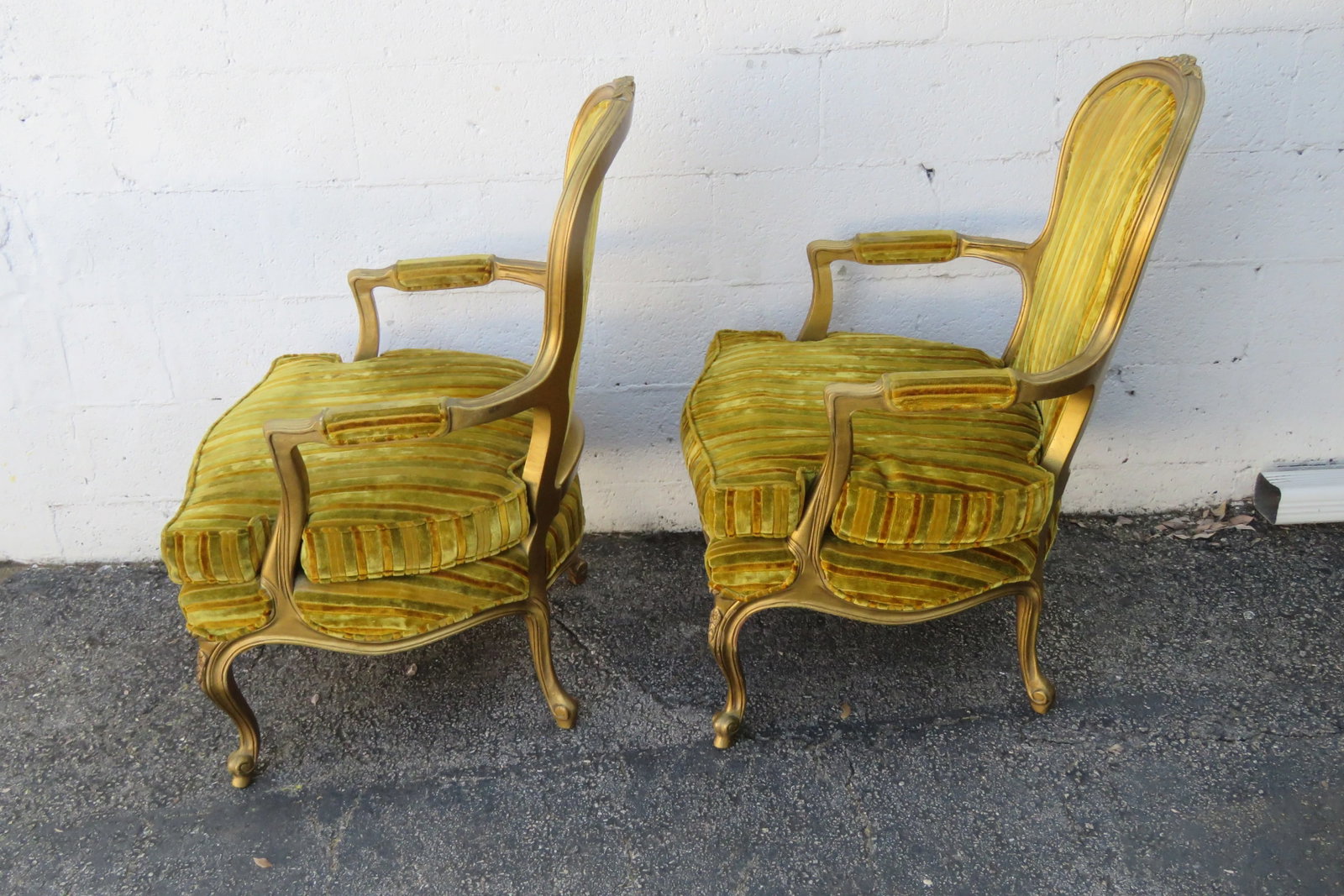 Modernage French Painted Gold Large Side Accent Chairs a Pair - 11
