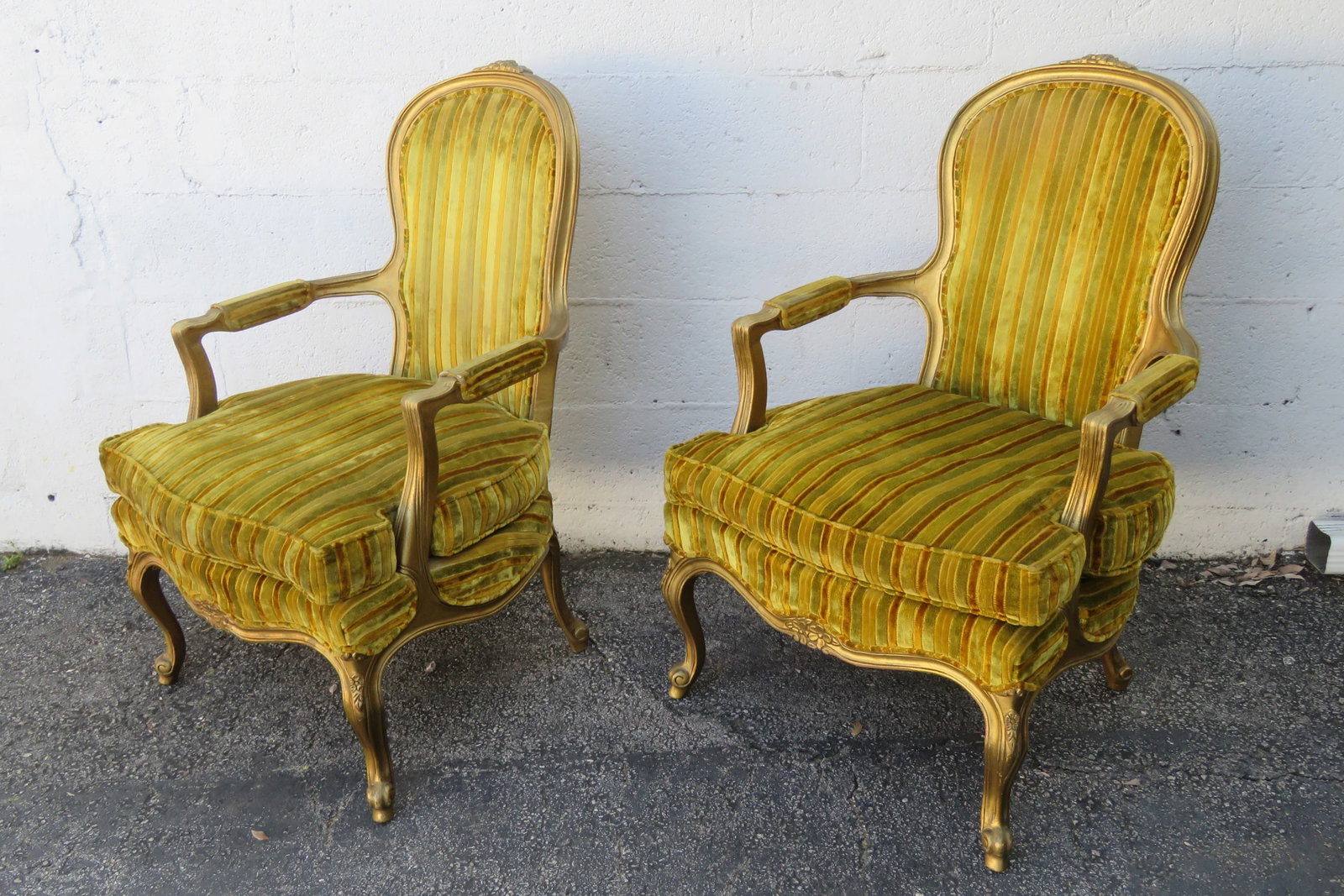 Modernage French Painted Gold Large Side Accent Chairs a Pair - 12