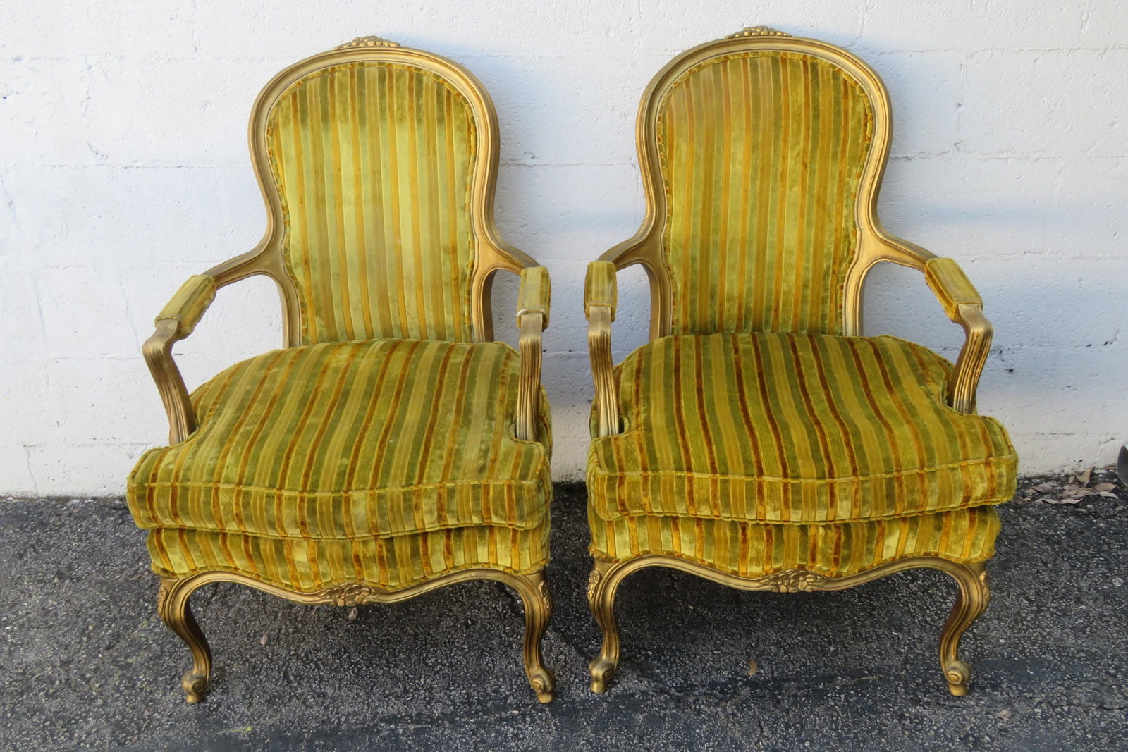 Modernage French Painted Gold Large Side Accent Chairs a Pair - 2