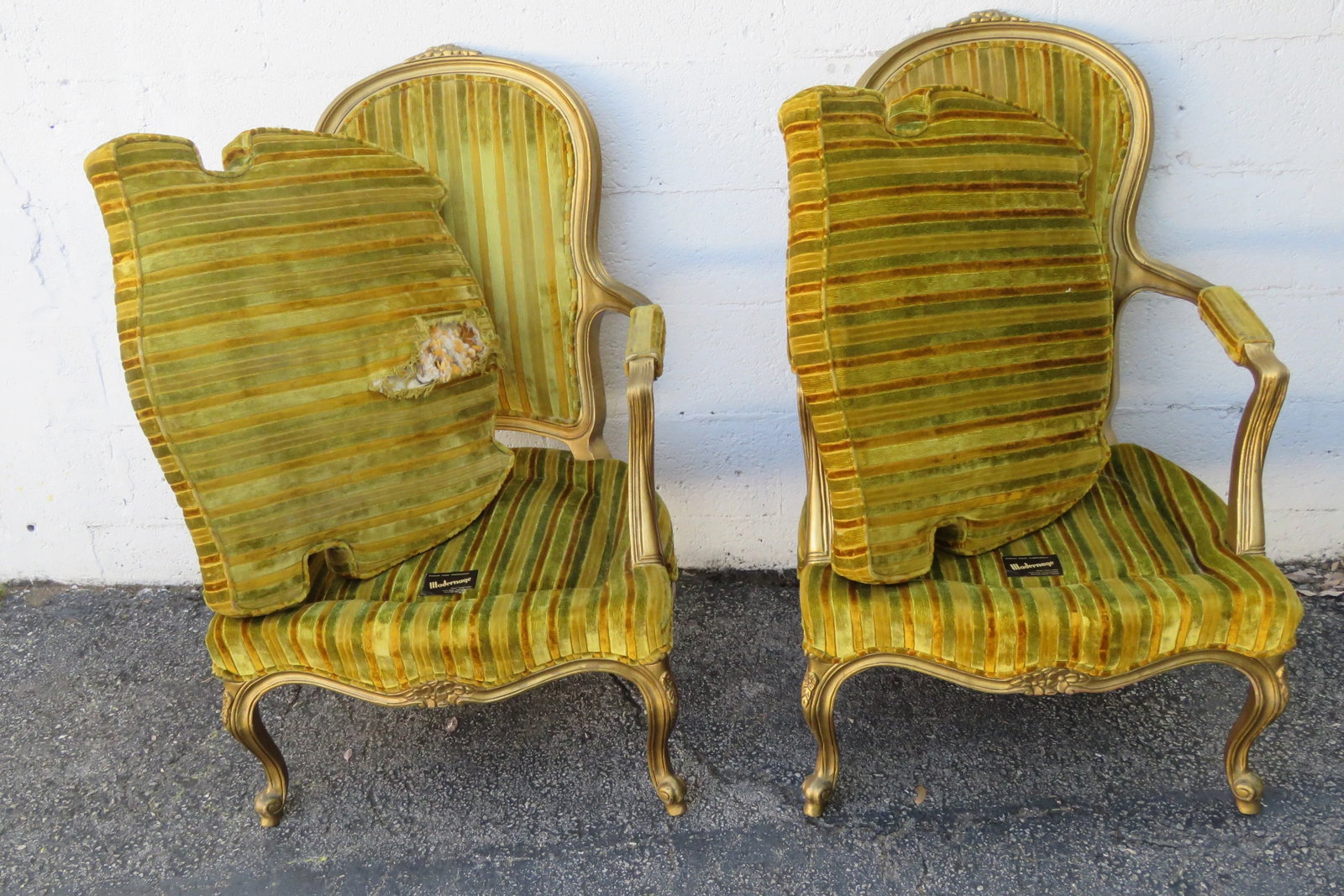Modernage French Painted Gold Large Side Accent Chairs a Pair - 7