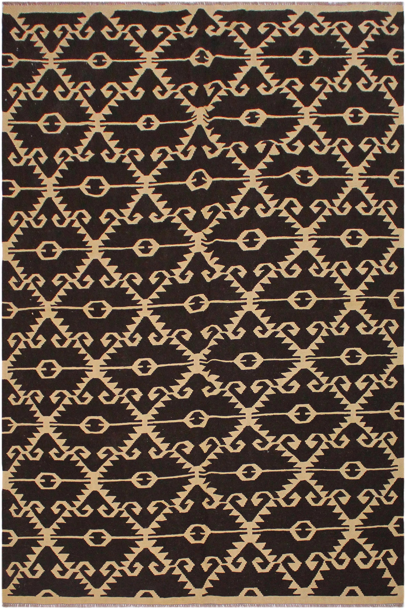 Bohemian Tribal Kilim Hand-Woven Wool Rug - 7' * 9'7'': "Add a touch of elegance to your home with this casual chic hand woven Tribal Kilim wool rug. Constructed on a loom by Nomad Turkman people with hand spun wool and 100% Natural Vegetable dyes these be