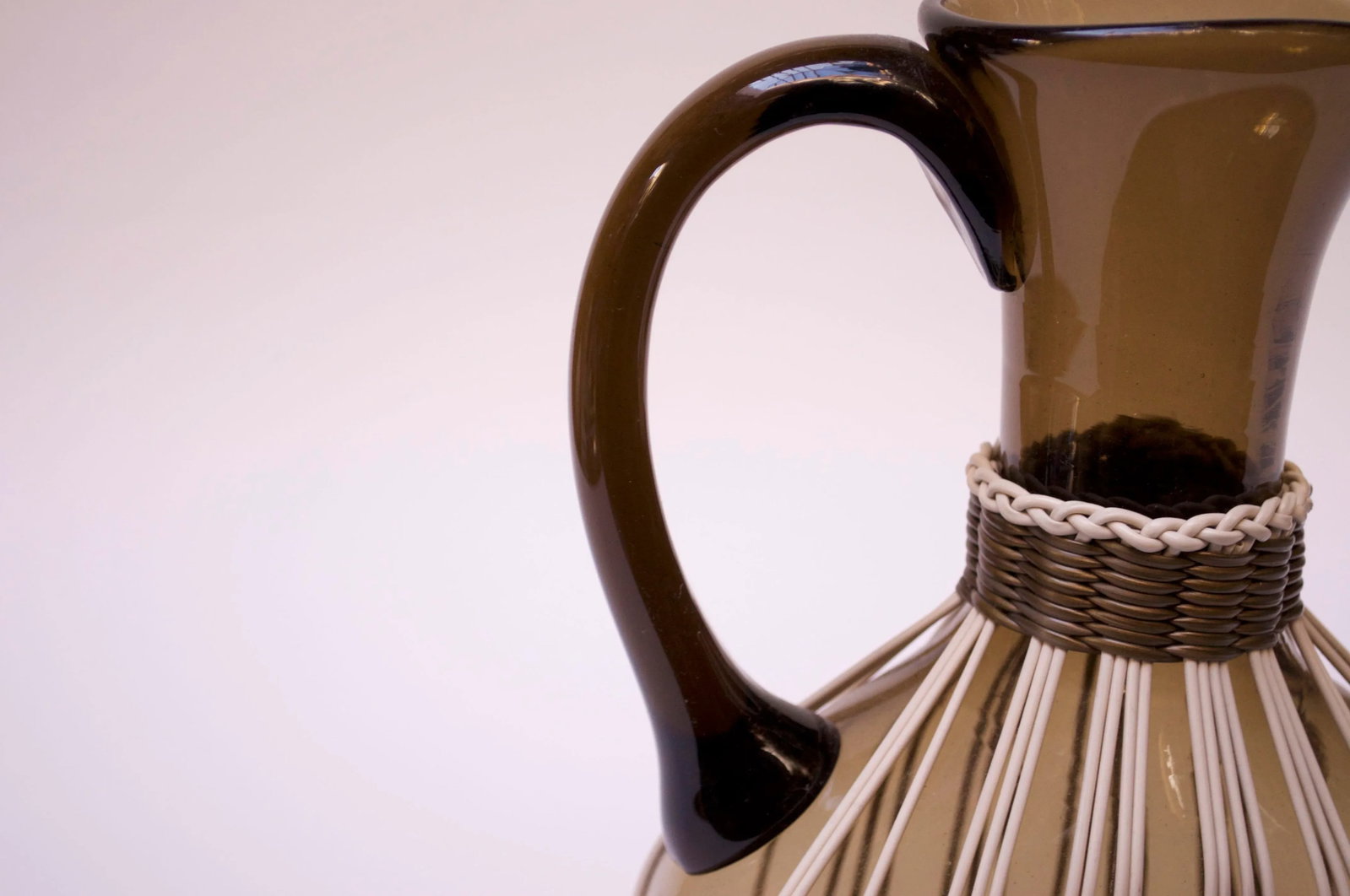 Large Italian Modern Blown Glass Pitcher With Woven Rubber Webbing - 10