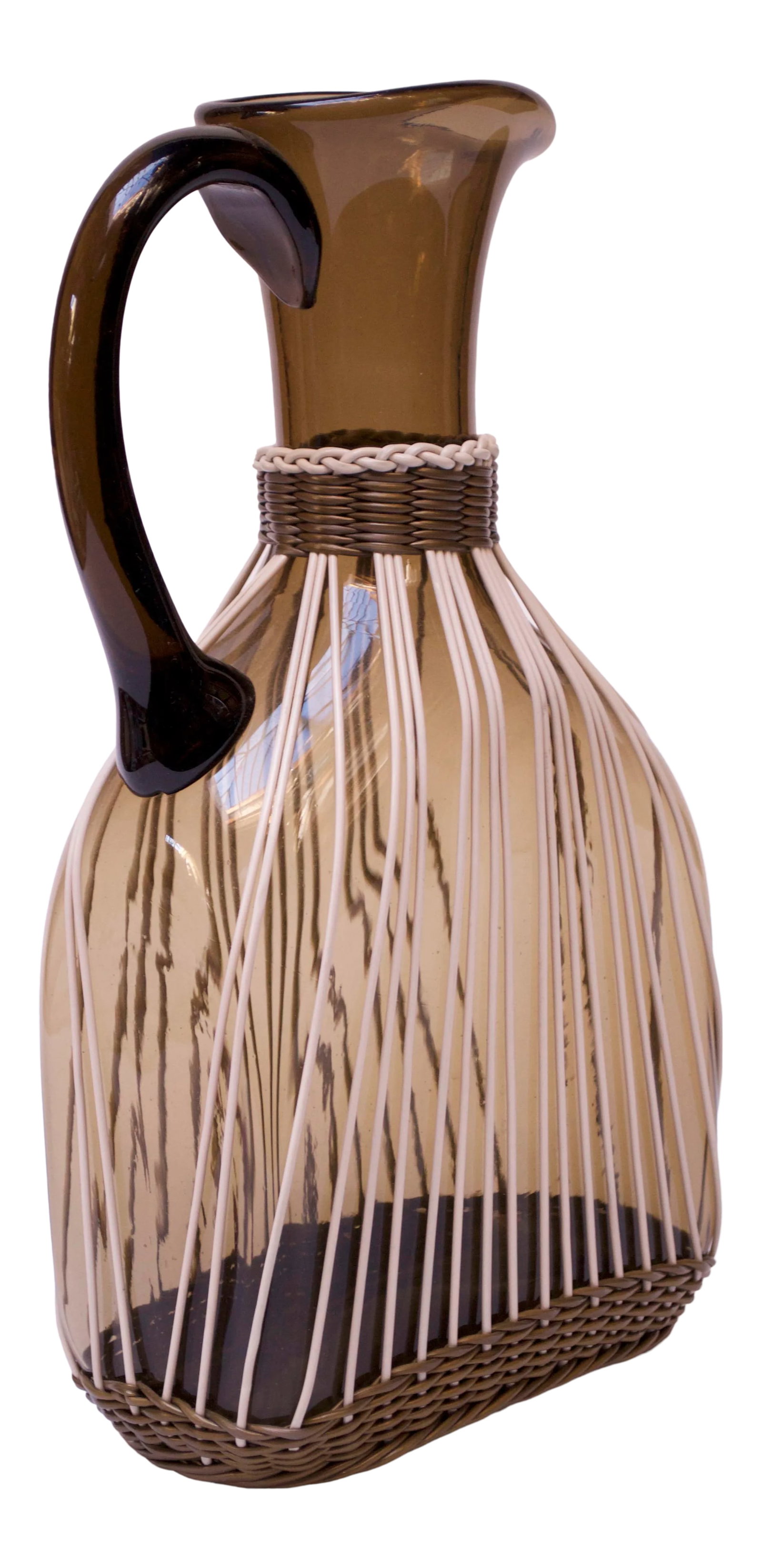 Large Italian Modern Blown Glass Pitcher With Woven Rubber Webbing (1 of 13)