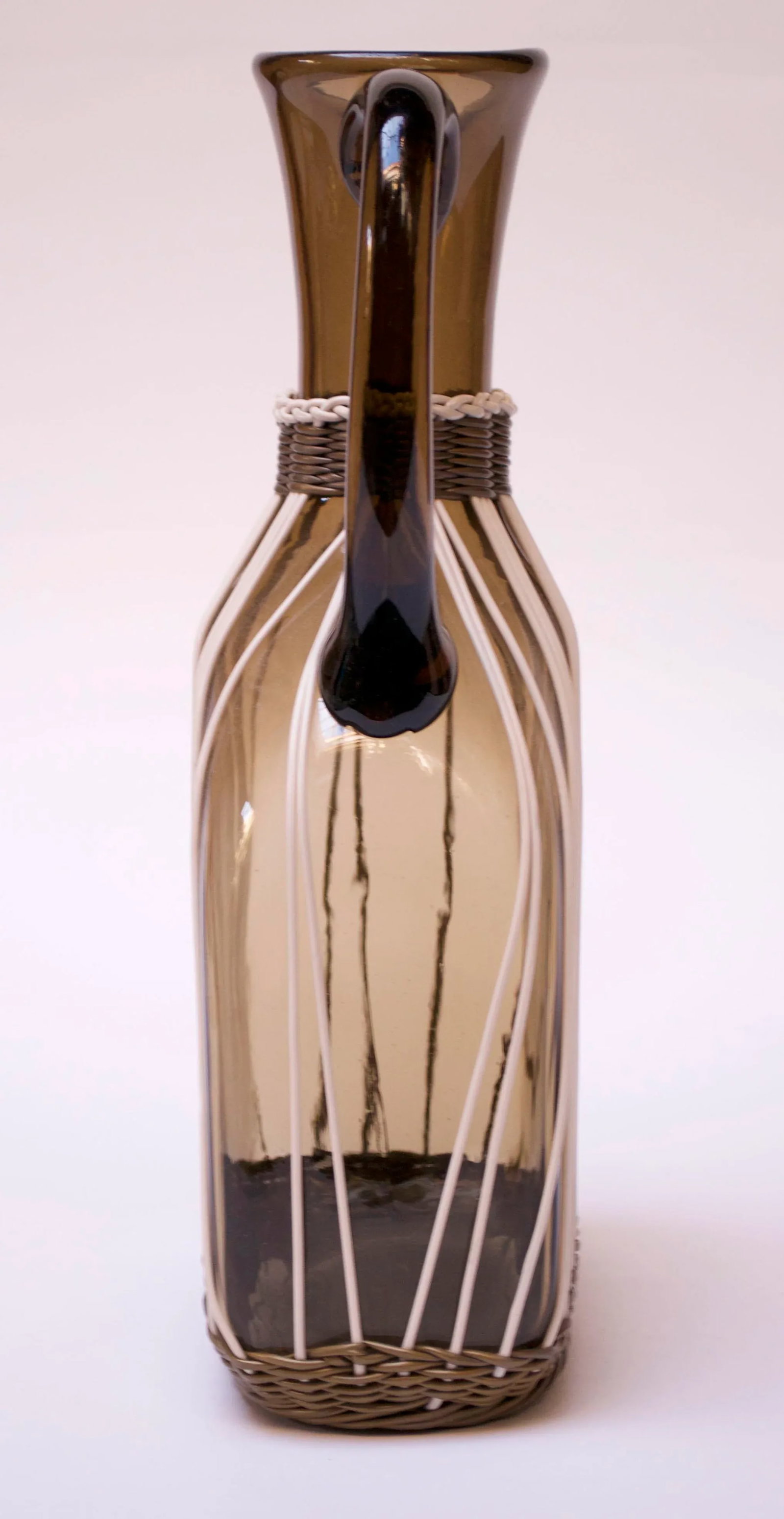 Large Italian Modern Blown Glass Pitcher With Woven Rubber Webbing - 3