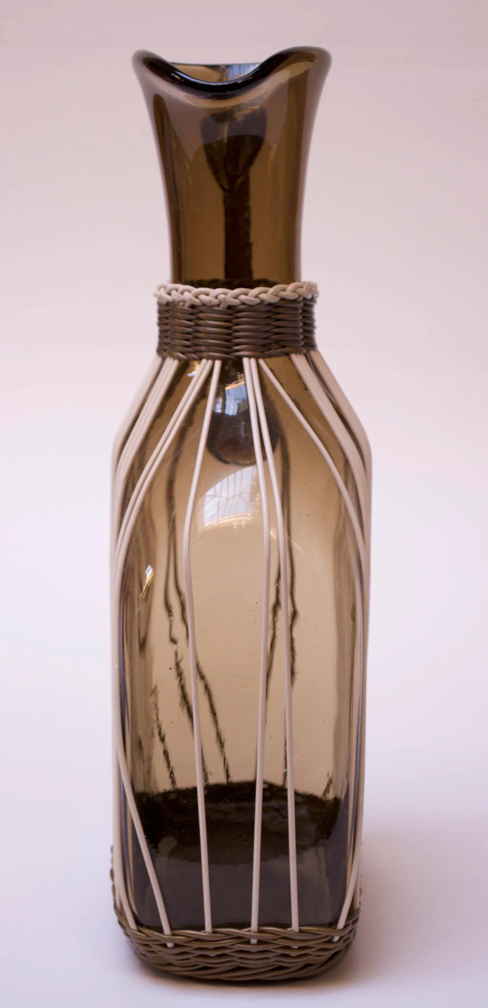 Large Italian Modern Blown Glass Pitcher With Woven Rubber Webbing - 4