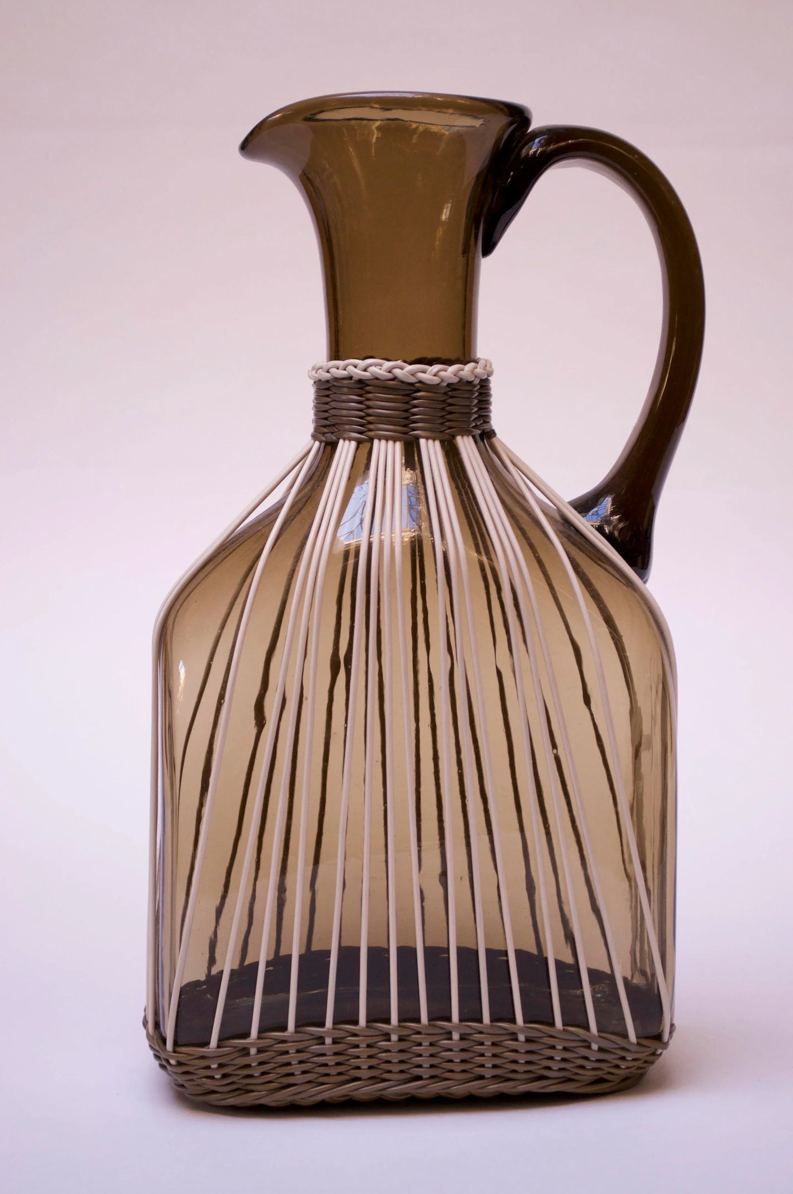 Large Italian Modern Blown Glass Pitcher With Woven Rubber Webbing - 5