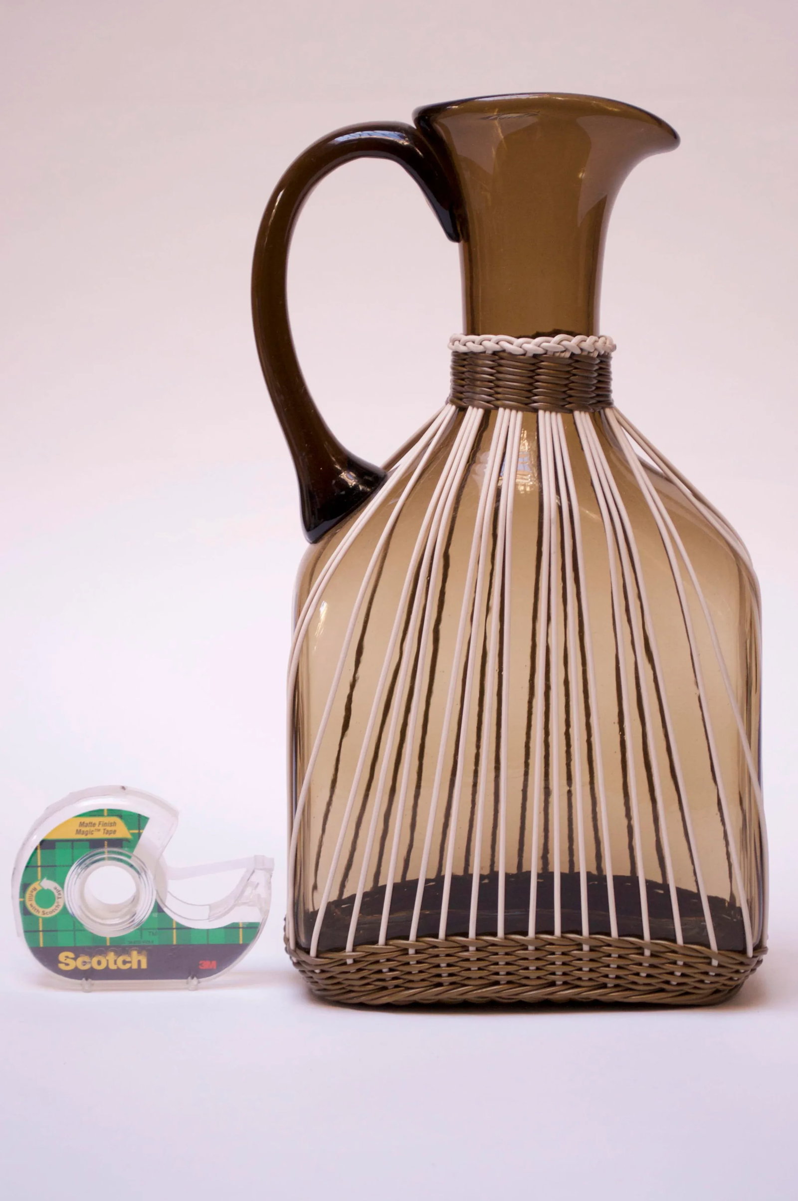 Large Italian Modern Blown Glass Pitcher With Woven Rubber Webbing - 6