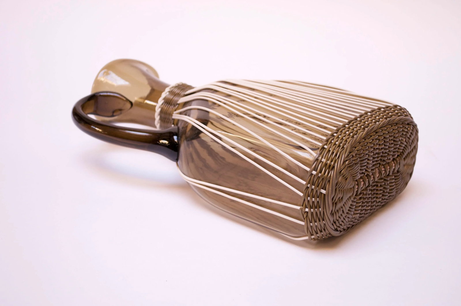 Large Italian Modern Blown Glass Pitcher With Woven Rubber Webbing - 7