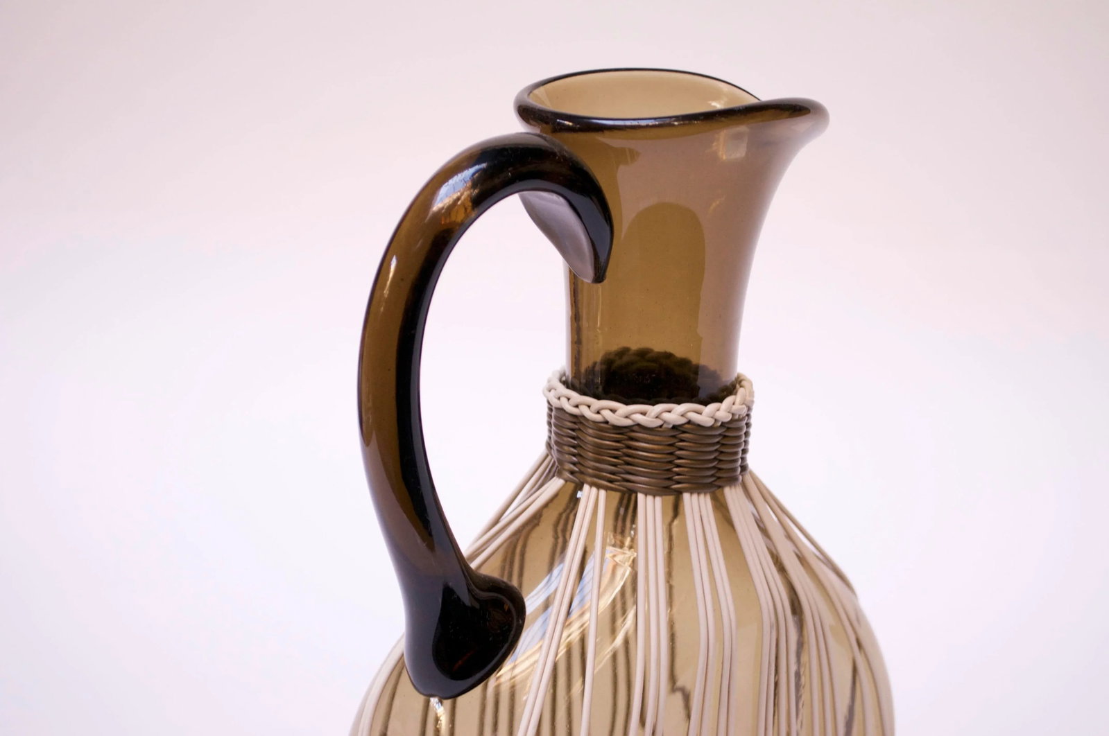Large Italian Modern Blown Glass Pitcher With Woven Rubber Webbing - 8
