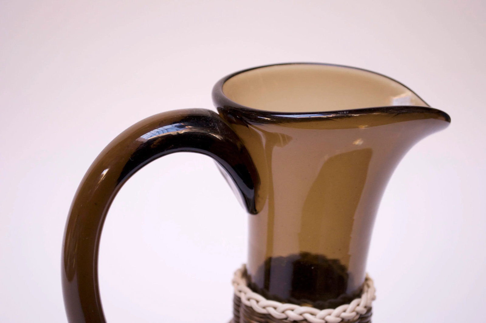Large Italian Modern Blown Glass Pitcher With Woven Rubber Webbing - 9