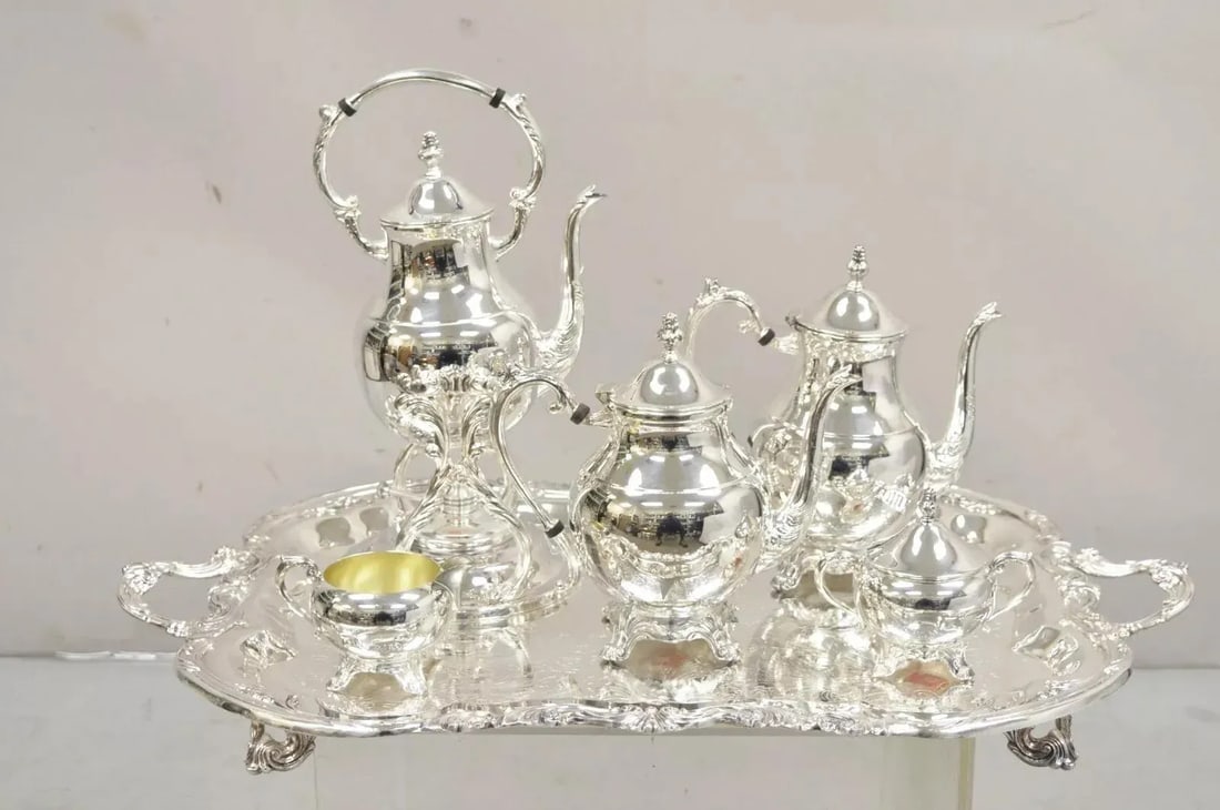 Vintage Fb Rogers Victorian Silver Plated Tea Set With Tilting Pot Set- 6 Pieces - 2