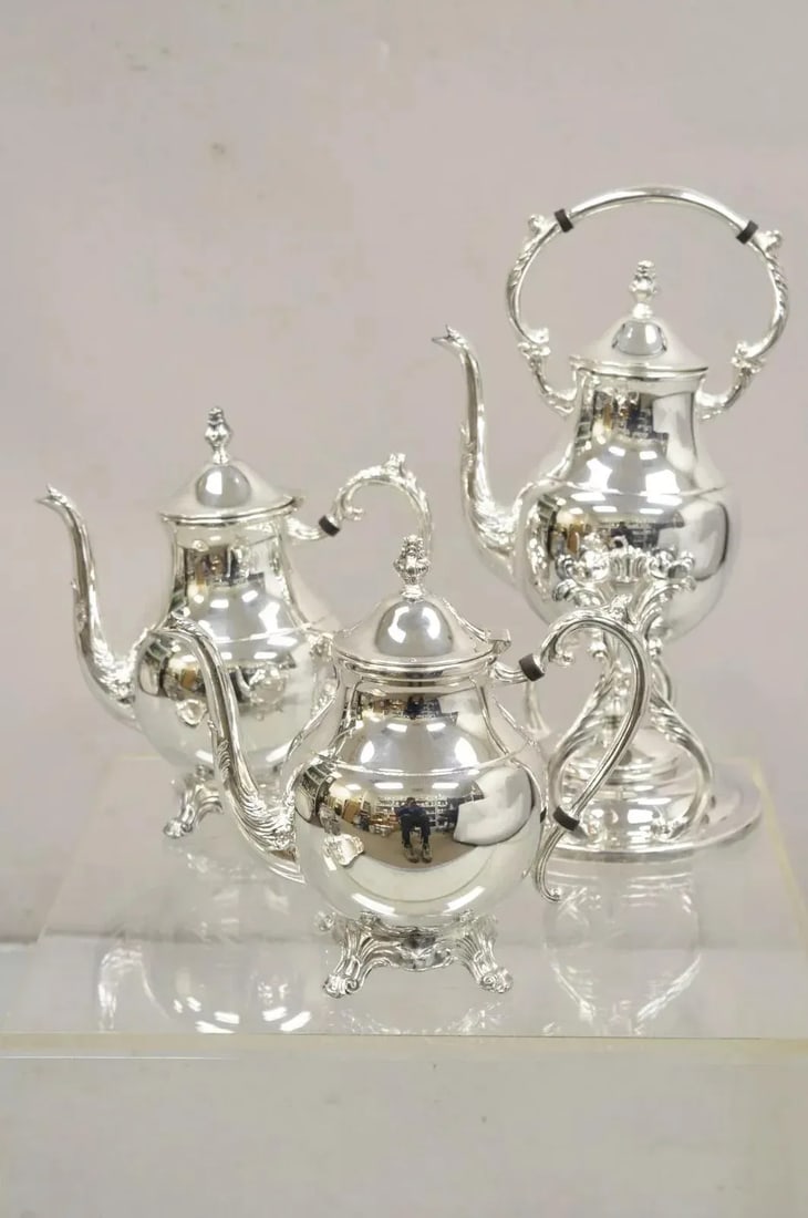 Vintage Fb Rogers Victorian Silver Plated Tea Set With Tilting Pot Set- 6 Pieces - 4