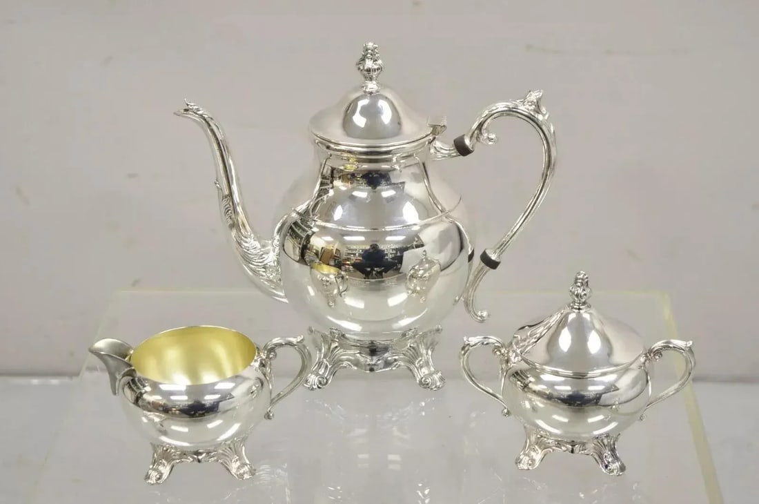 Vintage Fb Rogers Victorian Silver Plated Tea Set With Tilting Pot Set- 6 Pieces - 5
