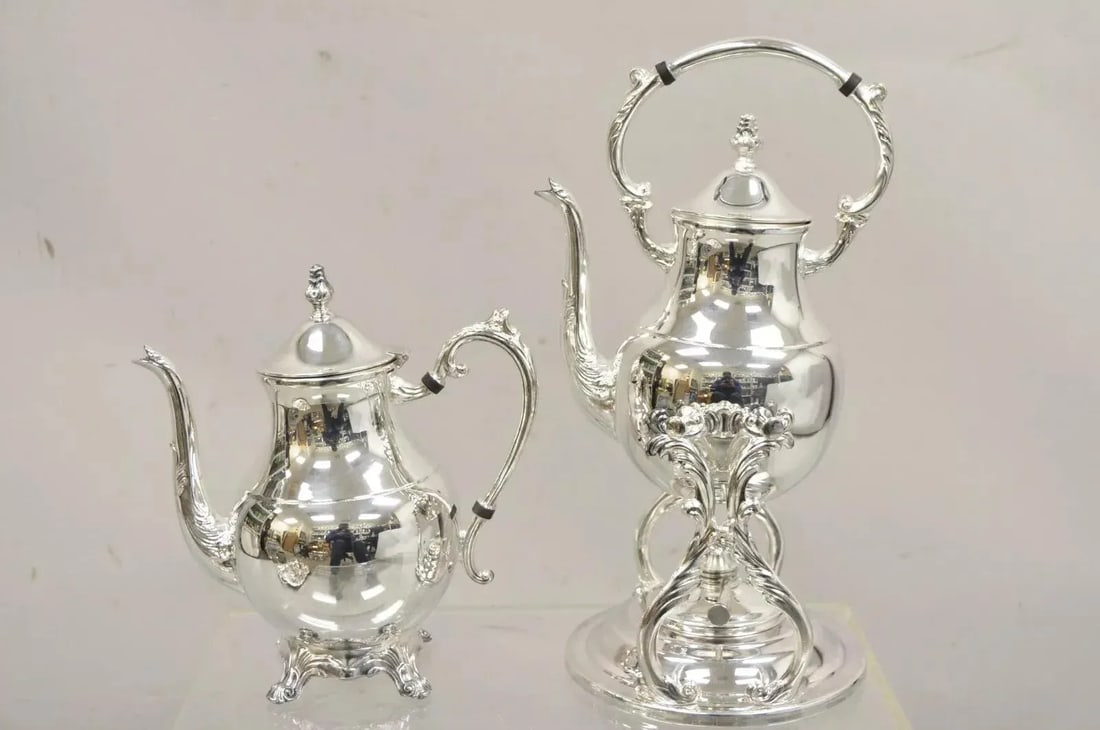 Vintage Fb Rogers Victorian Silver Plated Tea Set With Tilting Pot Set- 6 Pieces - 8