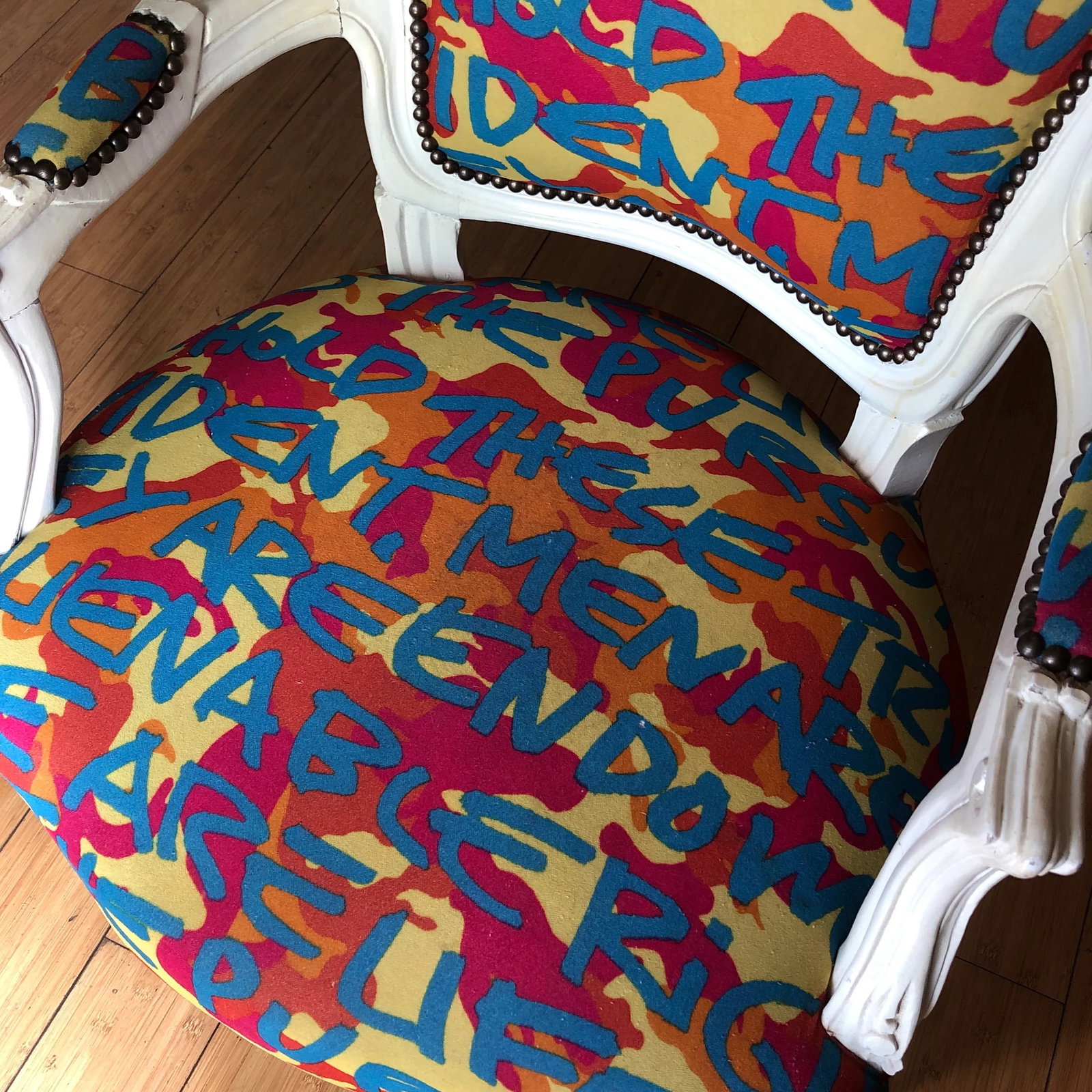 The Declaration of Independence Graffiti White Bergere Chair - 2