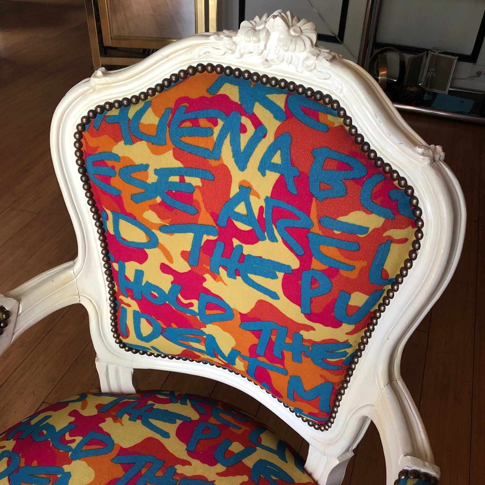 The Declaration of Independence Graffiti White Bergere Chair - 3