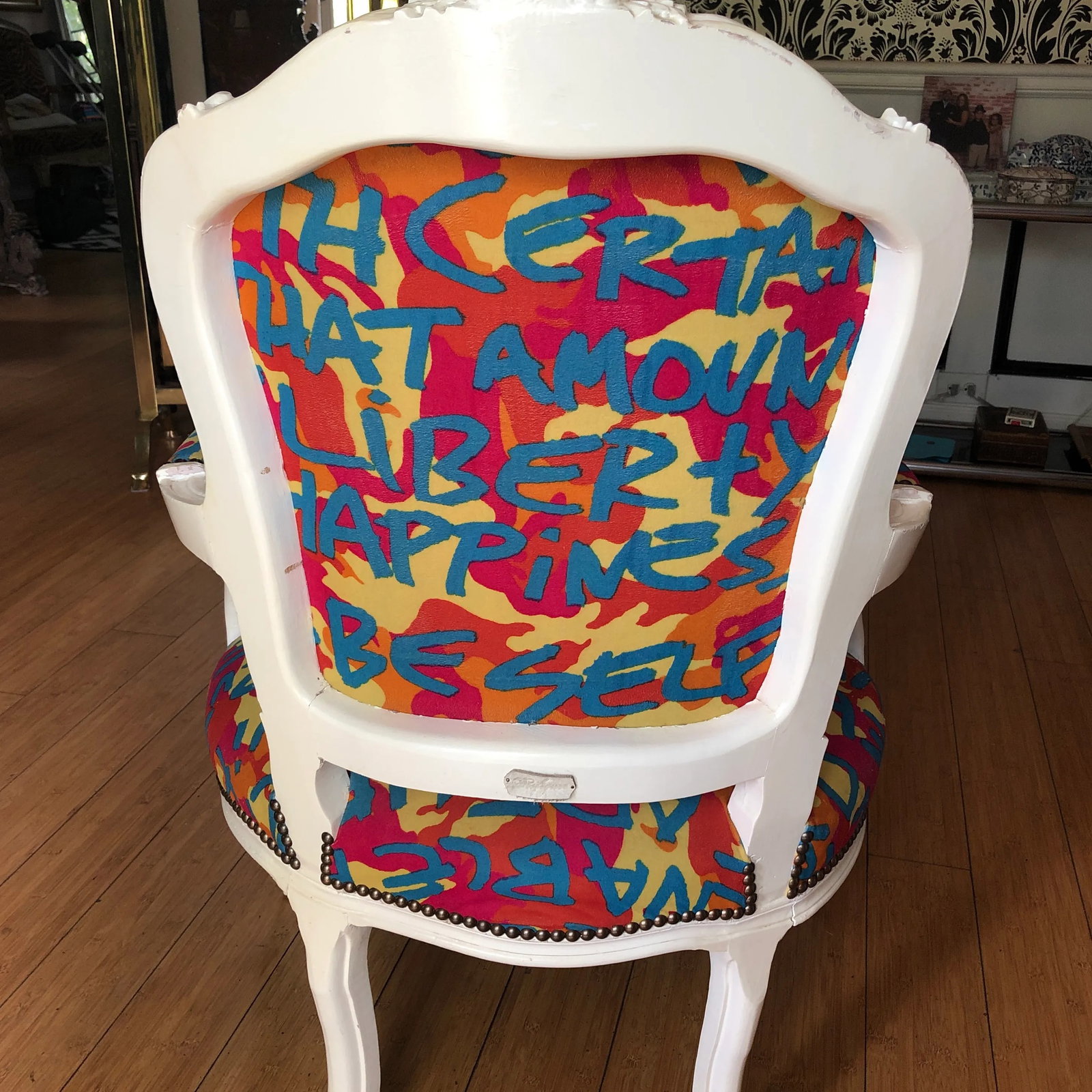 The Declaration of Independence Graffiti White Bergere Chair - 4
