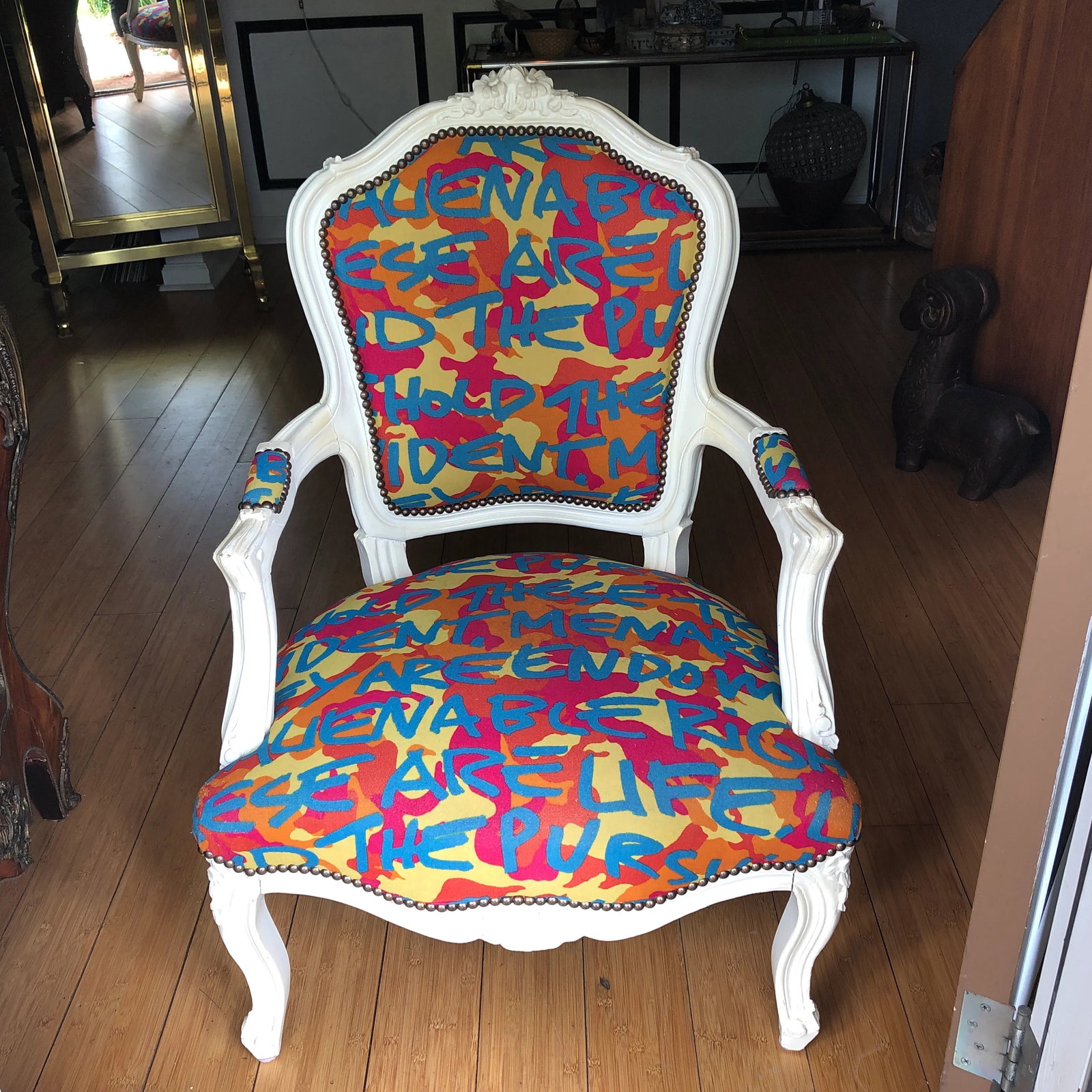 The Declaration of Independence Graffiti White Bergere Chair - 7