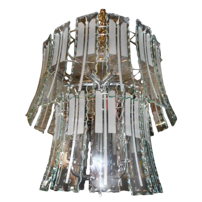 Mid Century Stylized Jellyfish Chandelier: I love this stylized mid century jellyfish chandelier. The lovely etching on the glass elements adds a wonderful artisanal and handmade touch to this glamorous piece. Condition: Alterations: Original