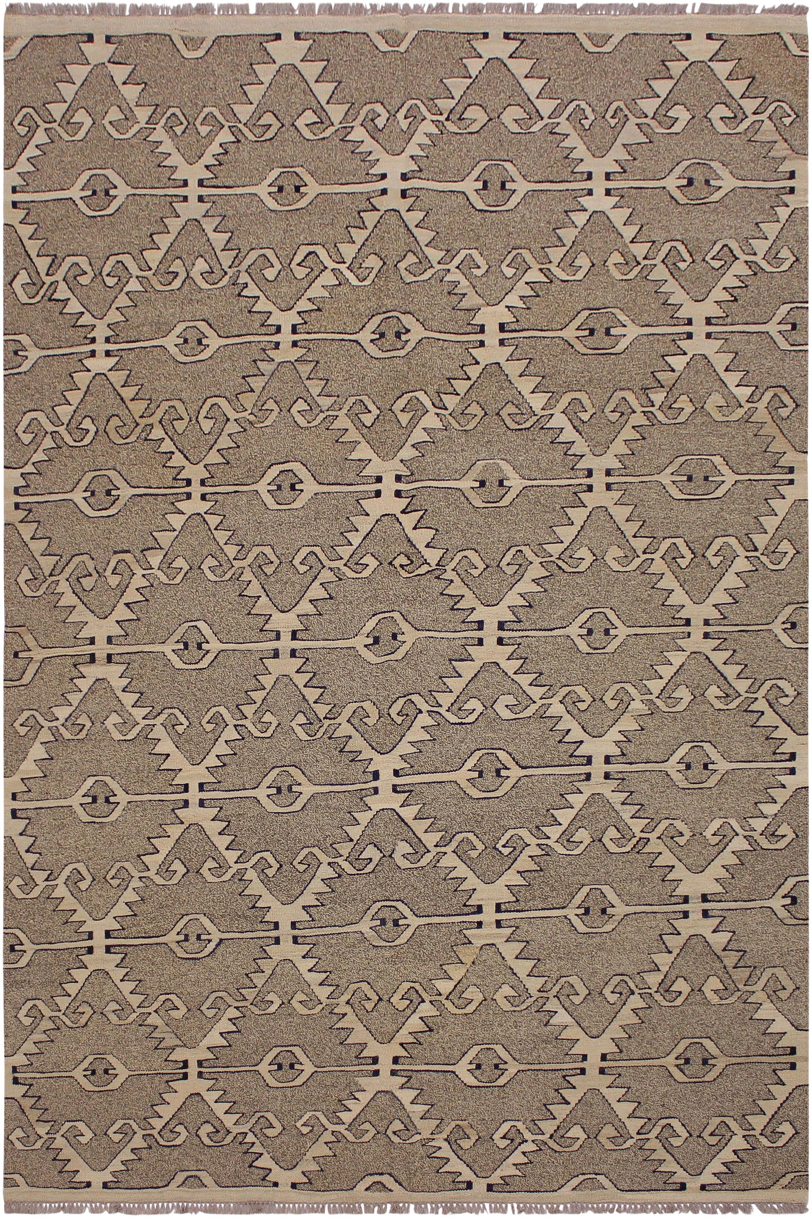 Navajo Style Kilim Hand-Woven Wool Rug -5'11'' * 7'10'': "Add a touch of elegance to your home with this casual chic hand woven Tribal Kilim Hand-Woven Wool Rug. Constructed on a loom by Nomad Turkman people with hand spun wool and 100% Natural Vegetable dy