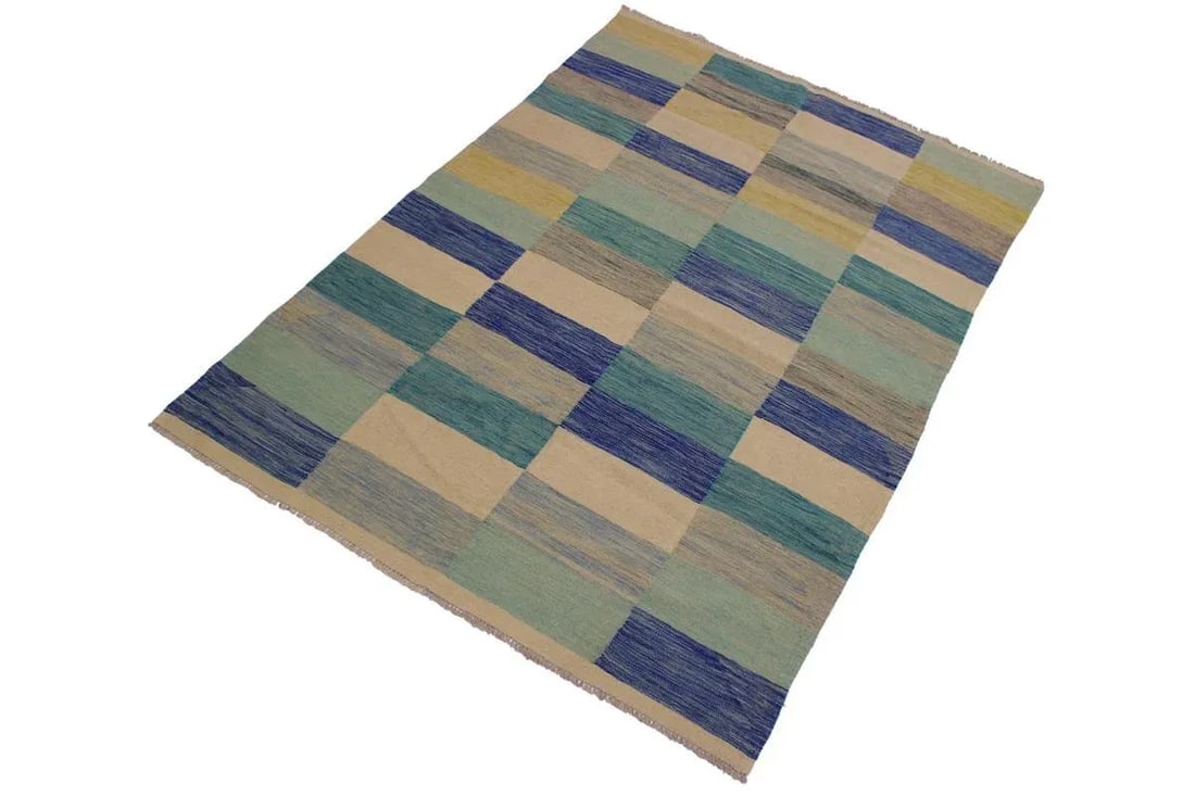 Abstract Tribal Hand-Woven Wool Kilim - 5'5'' * 7'10'' - 2