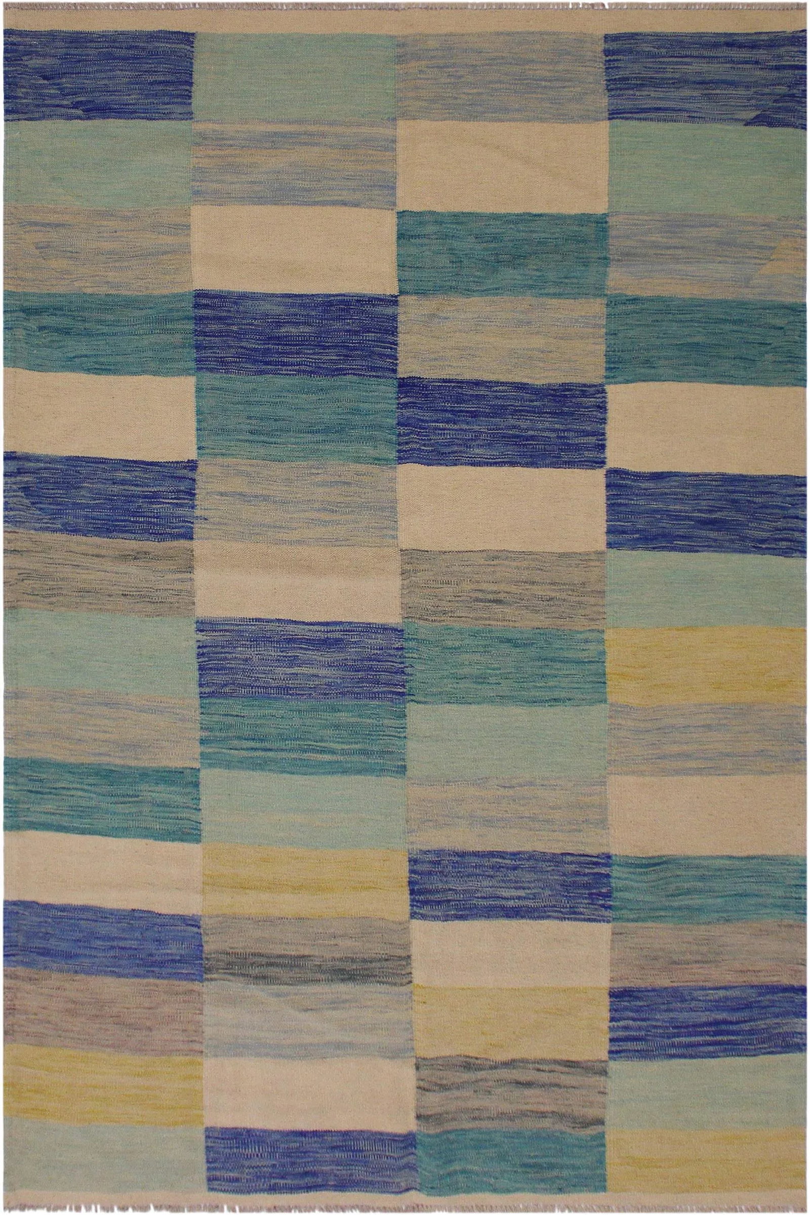 Abstract Tribal Hand-Woven Wool Kilim - 5'5'' * 7'10'' - 8