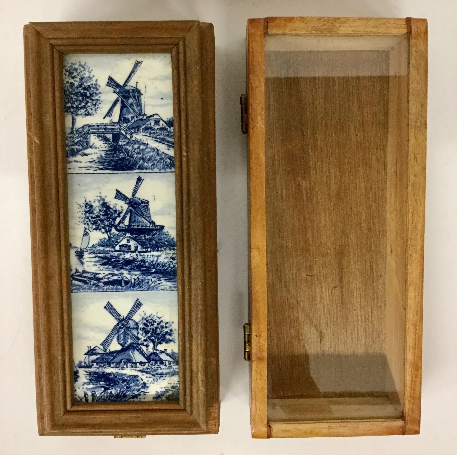 1960 English Traditional Cigar Boxes With Delftware Tile & Glass -a Pair - 13