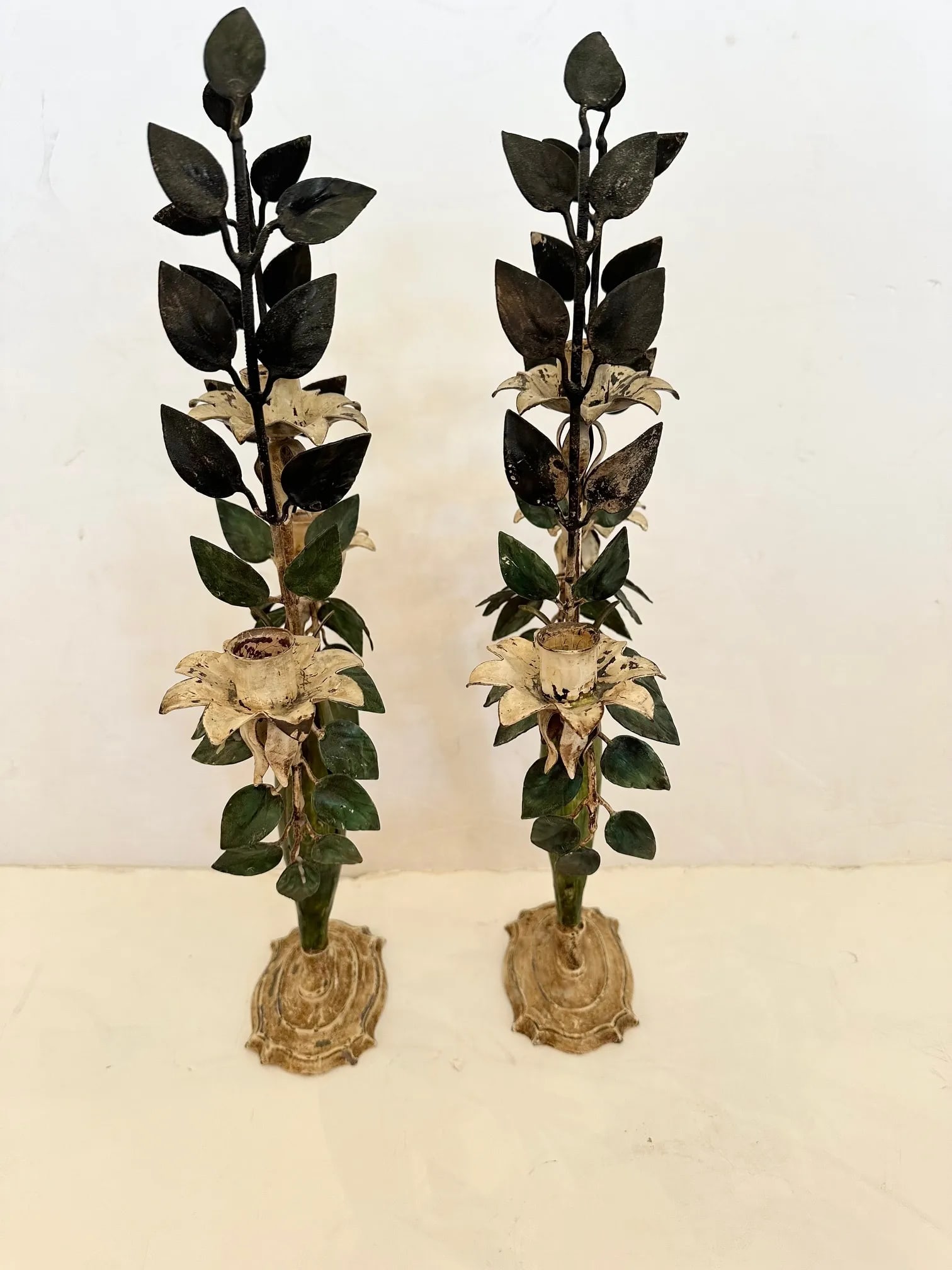Vintage Painted Tole Candlesticks -A Pair - 6