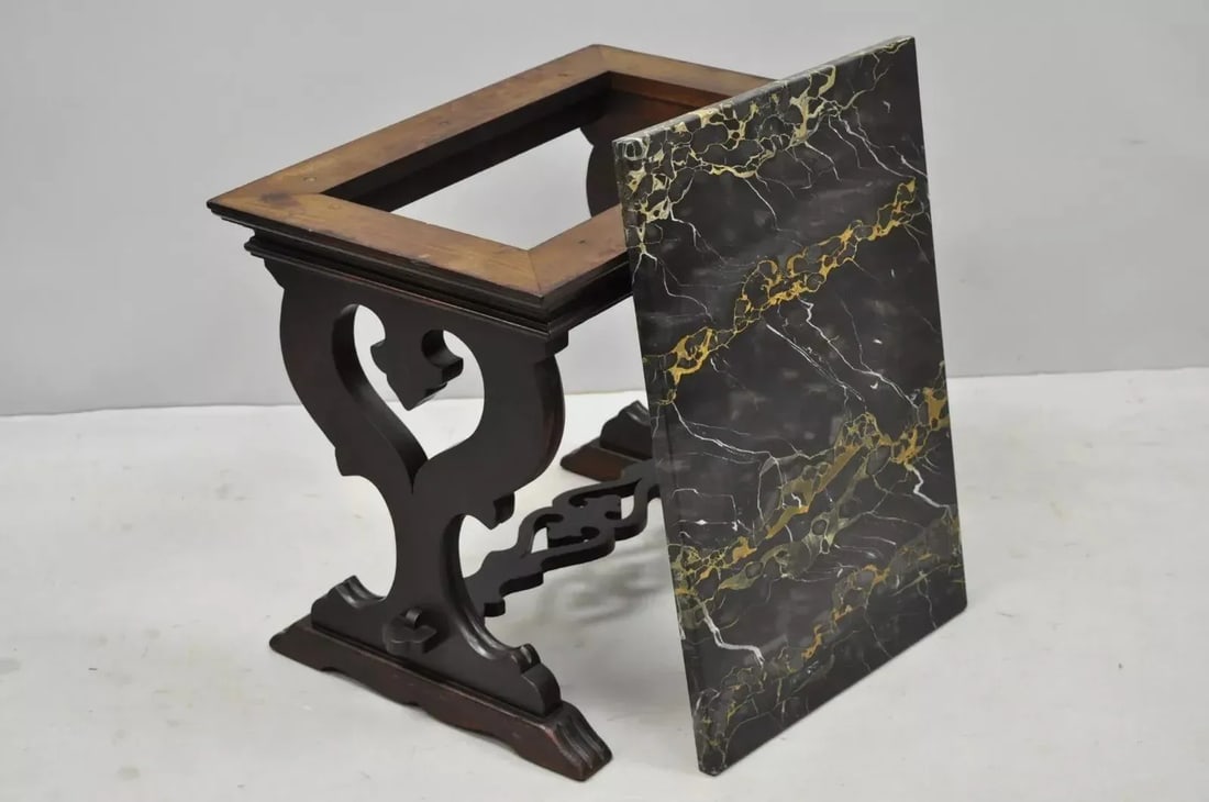 Antique Renaissance Style Carved Walnut Marble Top Side Table From Bloomingdales - 10