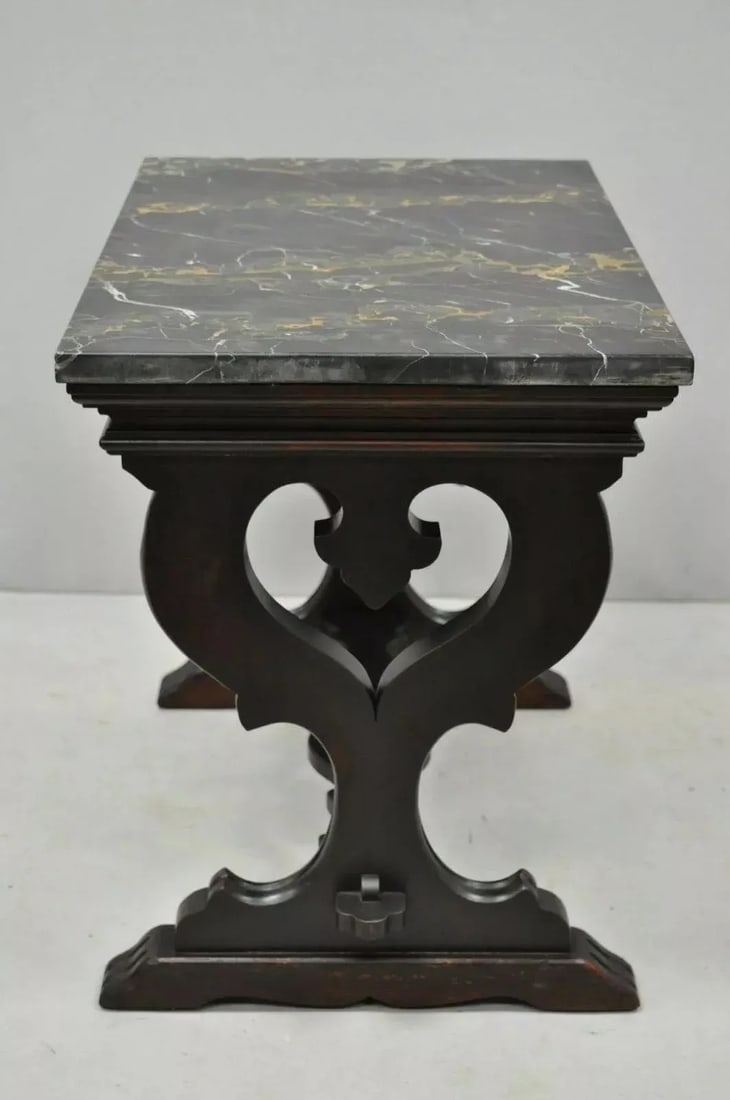 Antique Renaissance Style Carved Walnut Marble Top Side Table From Bloomingdales - 3