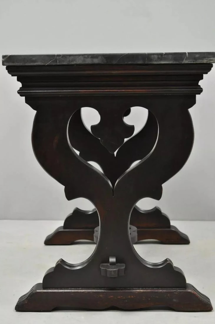 Antique Renaissance Style Carved Walnut Marble Top Side Table From Bloomingdales - 6