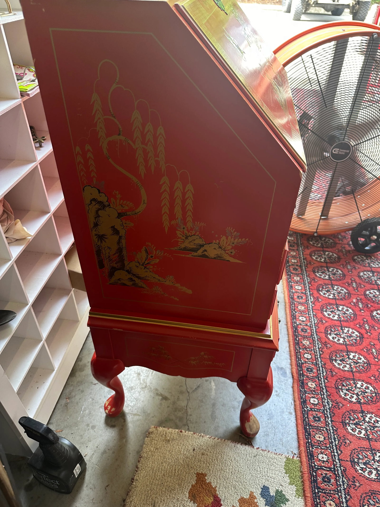 1970s Bright Red Asian Wooden Secretary - 10