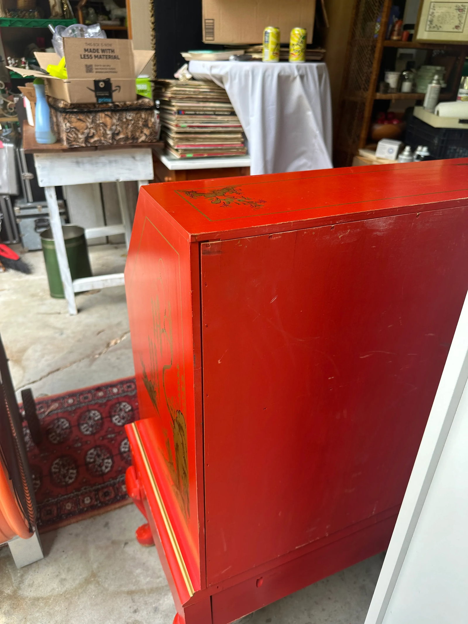 1970s Bright Red Asian Wooden Secretary - 11