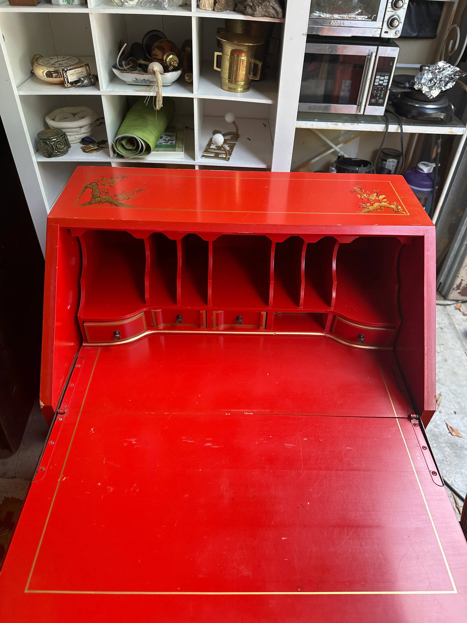 1970s Bright Red Asian Wooden Secretary - 2