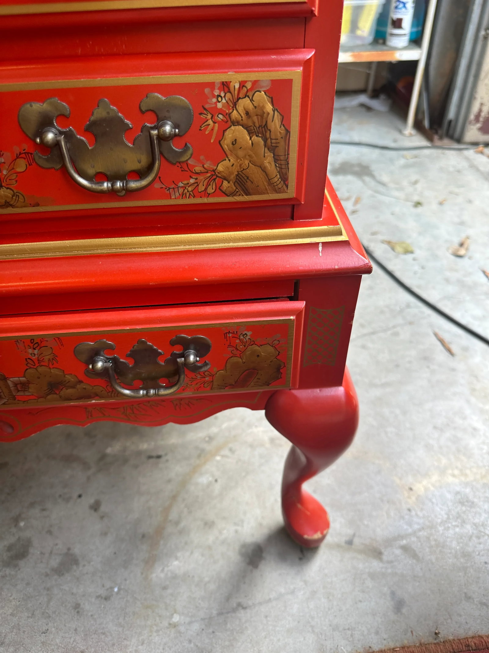 1970s Bright Red Asian Wooden Secretary - 5