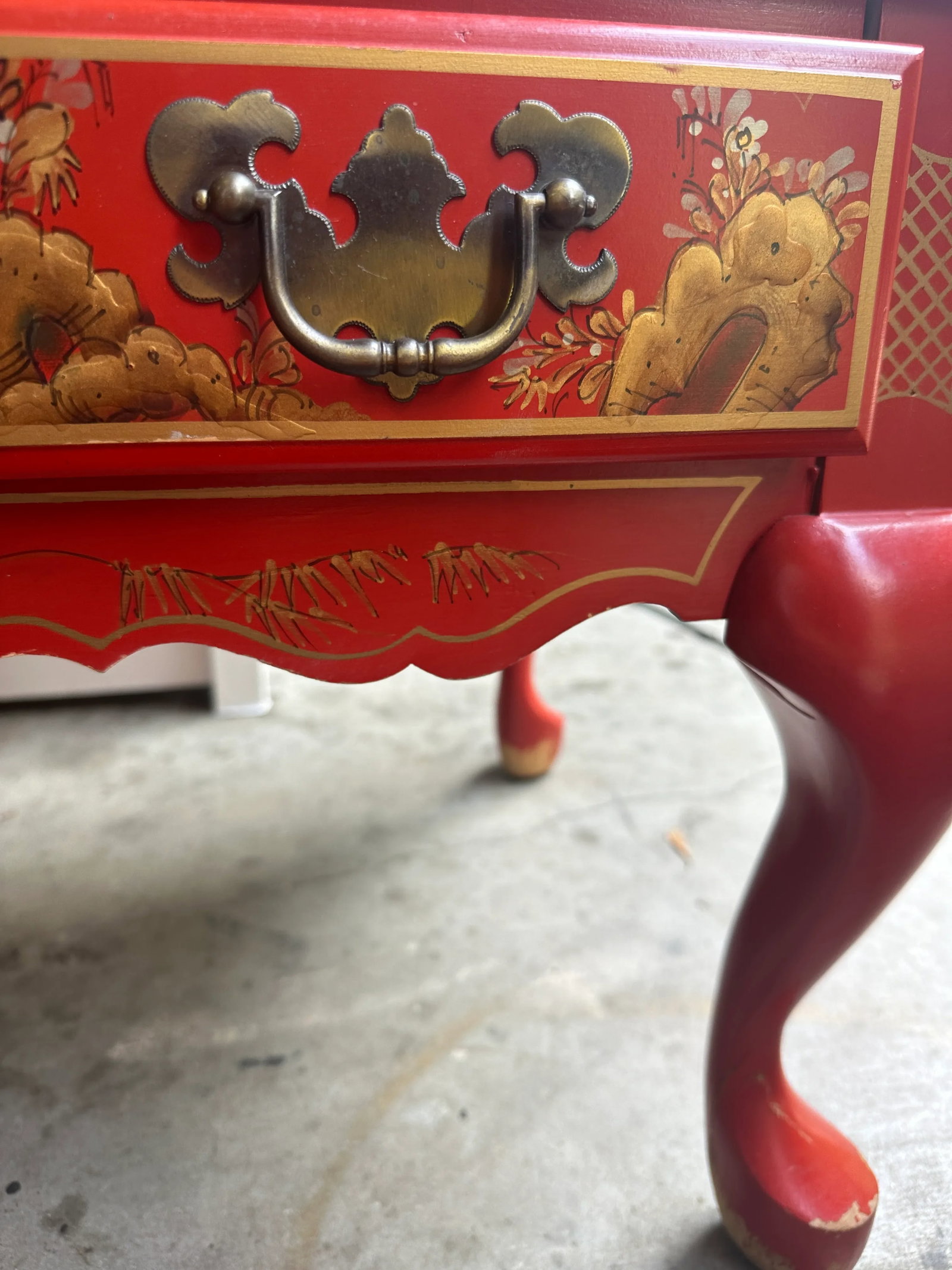 1970s Bright Red Asian Wooden Secretary - 7