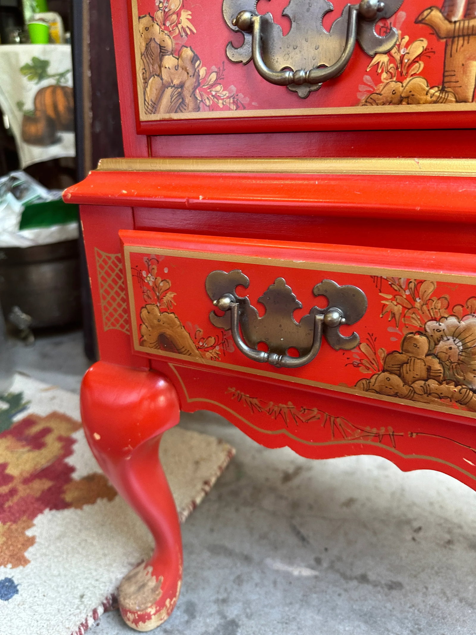 1970s Bright Red Asian Wooden Secretary - 8