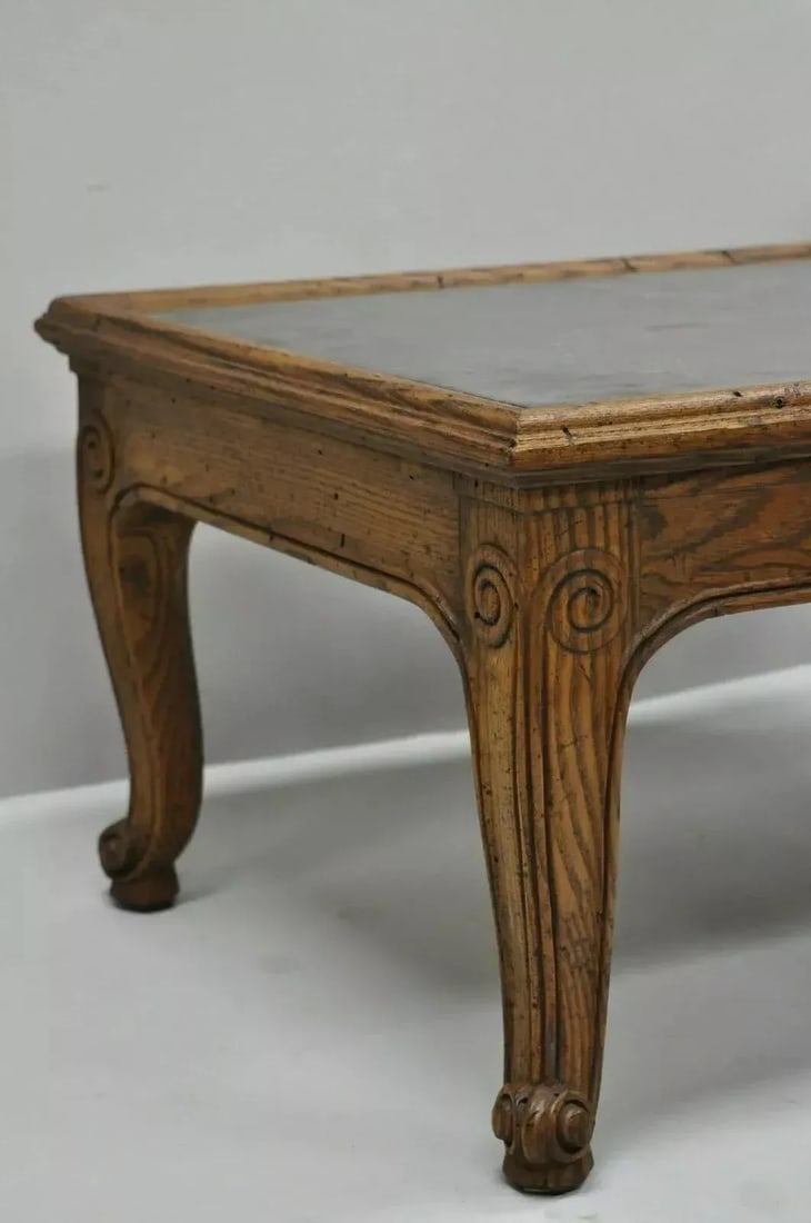 Henredon Town & Country French Style Carved Oak Wood Slate Top Low Accent Table - 3