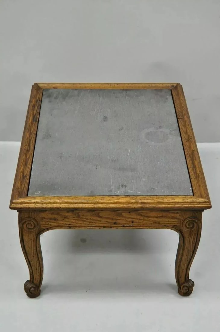 Henredon Town & Country French Style Carved Oak Wood Slate Top Low Accent Table - 5