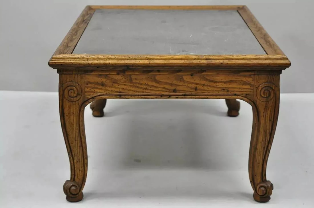 Henredon Town & Country French Style Carved Oak Wood Slate Top Low Accent Table - 7