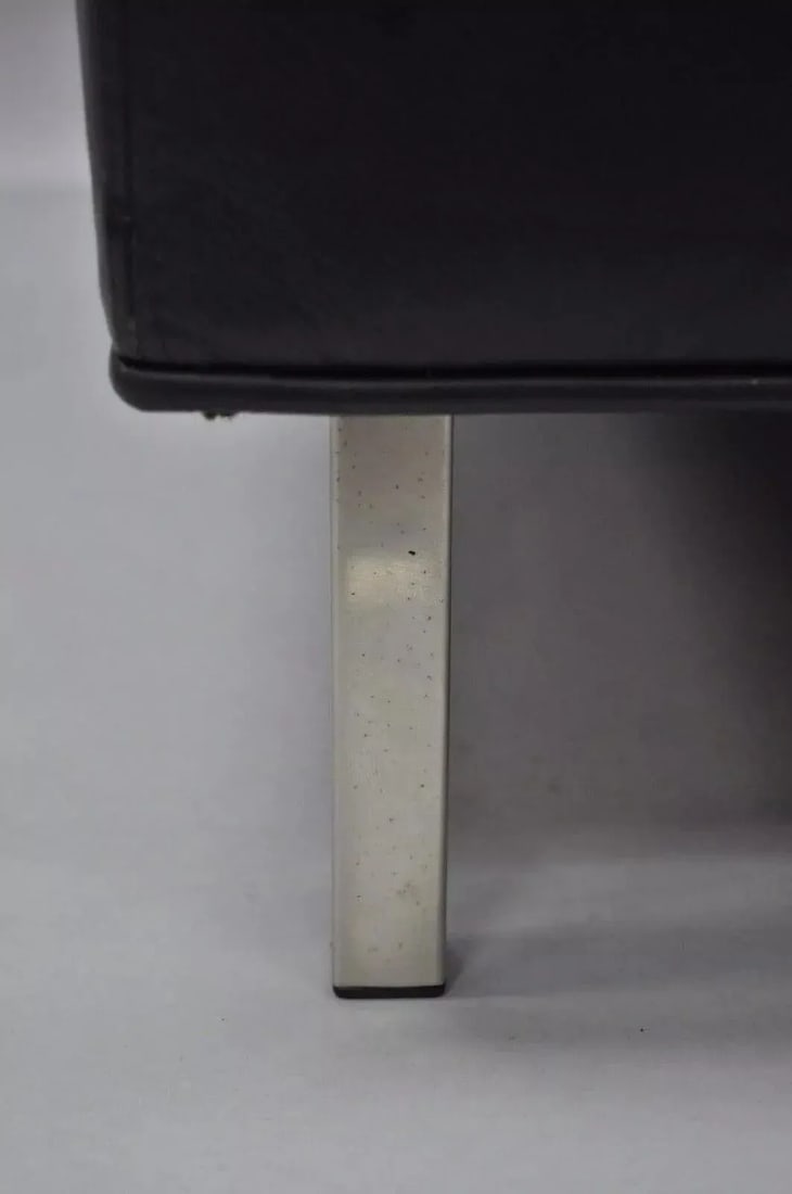 Thayer Coggin Modern Barcelona Style Black Tufted Leather Square Ottoman - 10