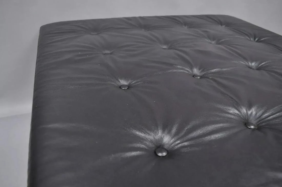 Thayer Coggin Modern Barcelona Style Black Tufted Leather Square Ottoman - 3