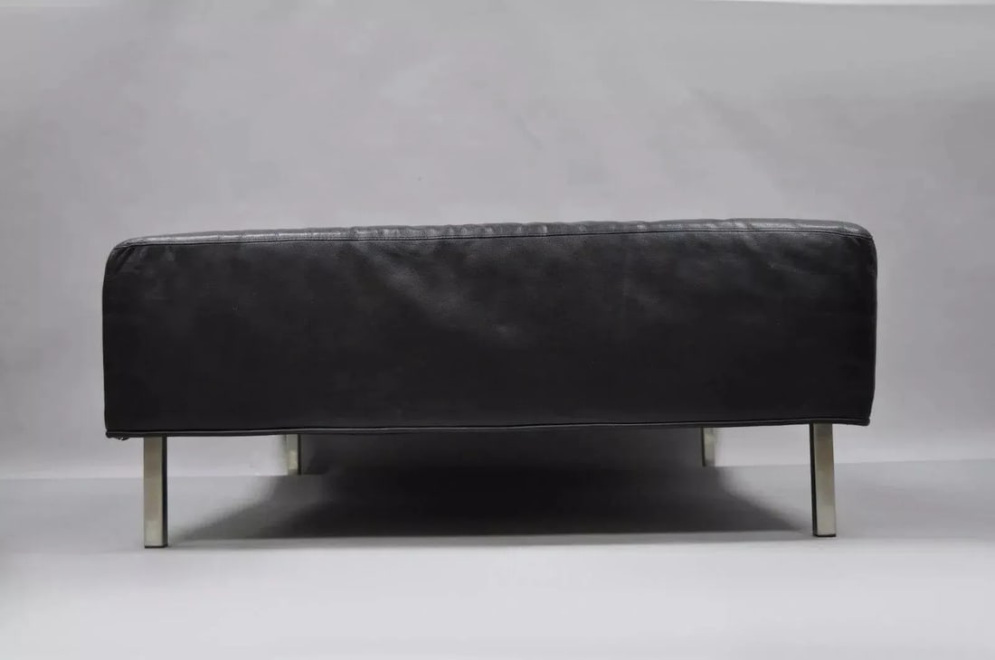 Thayer Coggin Modern Barcelona Style Black Tufted Leather Square Ottoman - 6