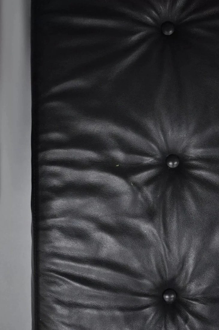 Thayer Coggin Modern Barcelona Style Black Tufted Leather Square Ottoman - 8