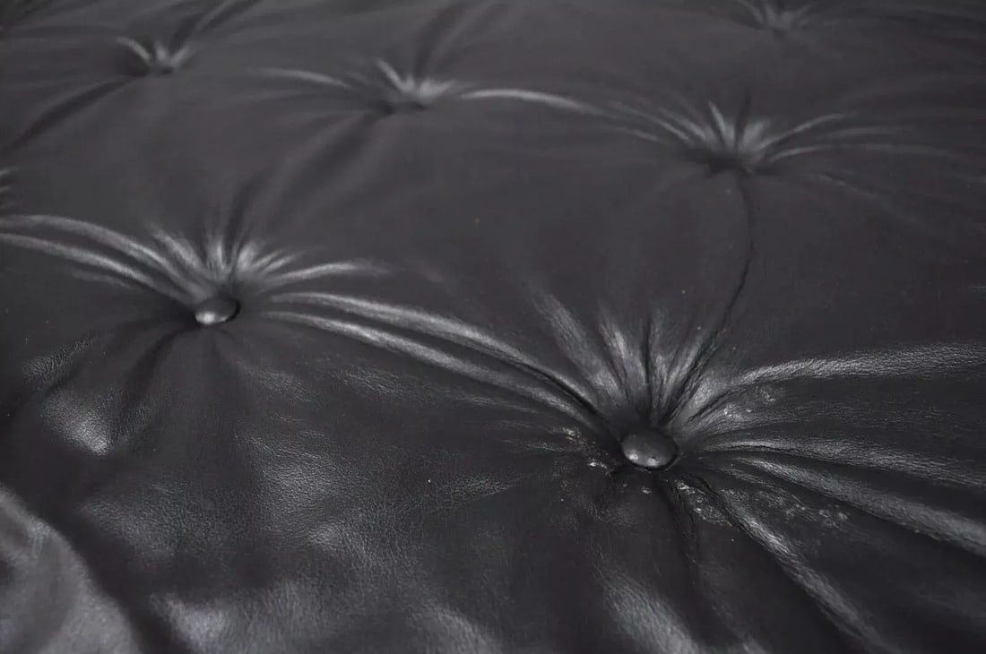Thayer Coggin Modern Barcelona Style Black Tufted Leather Square Ottoman - 9