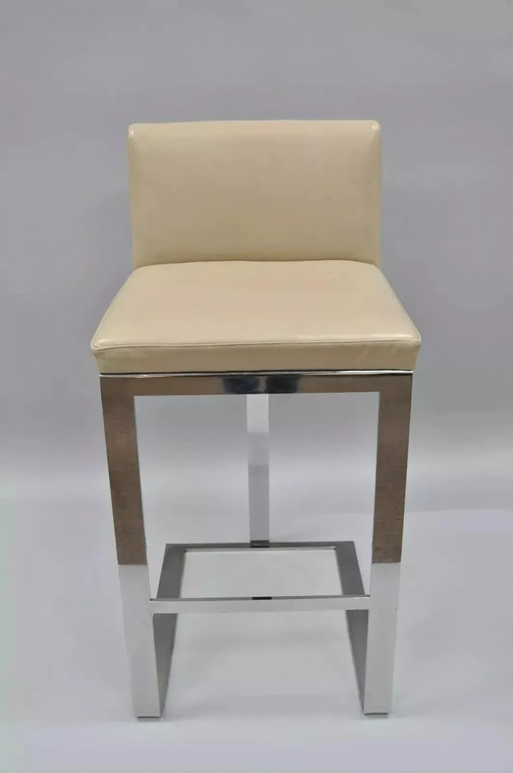 Savor Royce Metal Chrome Bar Stool Caress Taupe Leather Century Furniture - 2