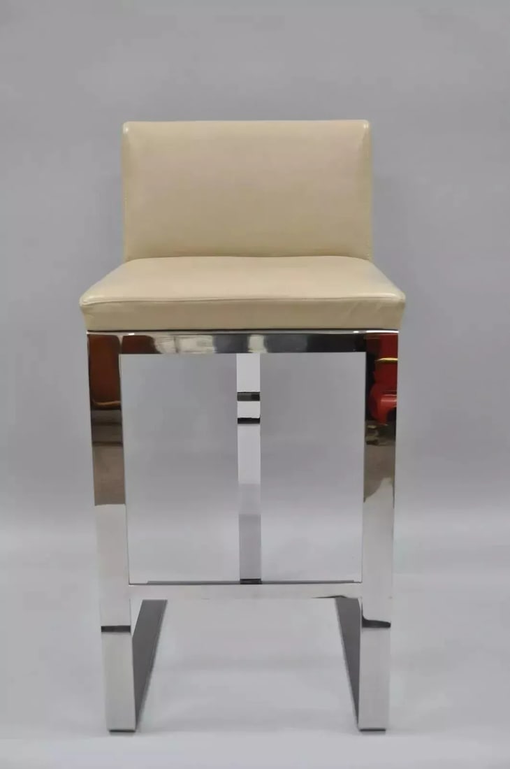 Savor Royce Metal Chrome Bar Stool Caress Taupe Leather Century Furniture - 8